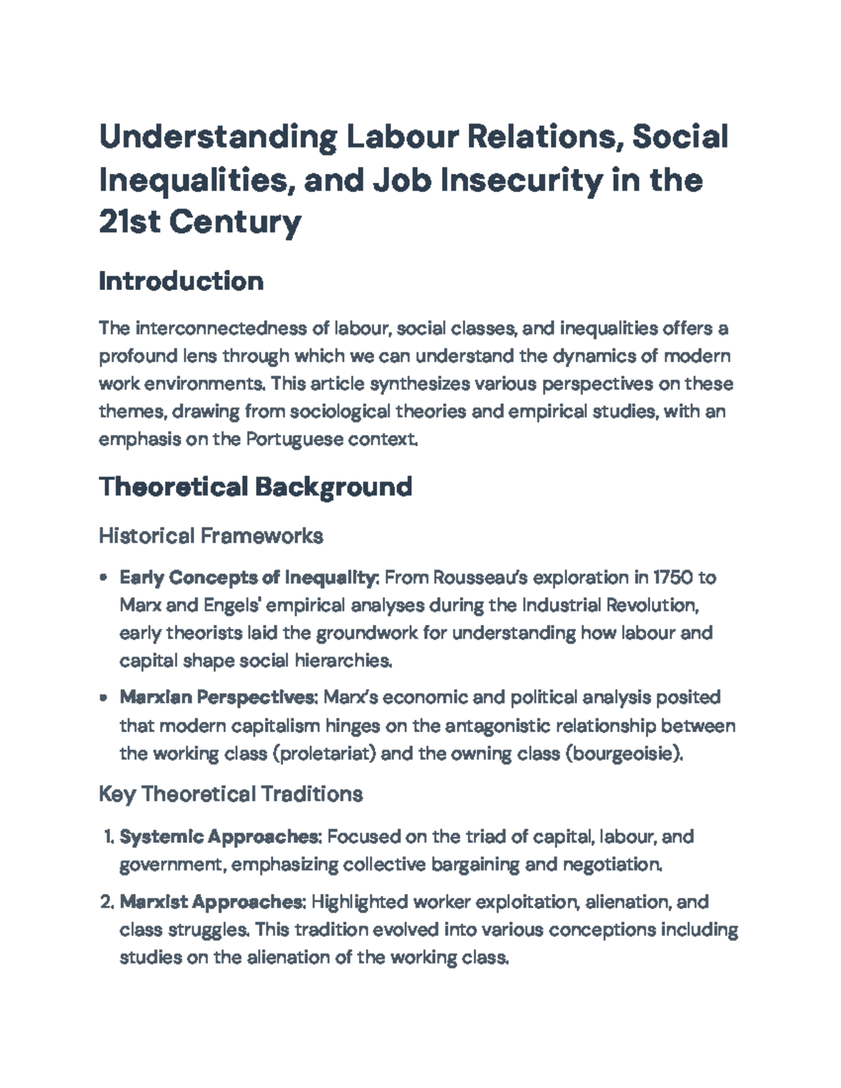 Understanding Labour Relations and Social Inequalities in the 21st ...