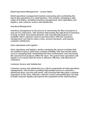Retail Management - Study Notes & Assignments - Studocu