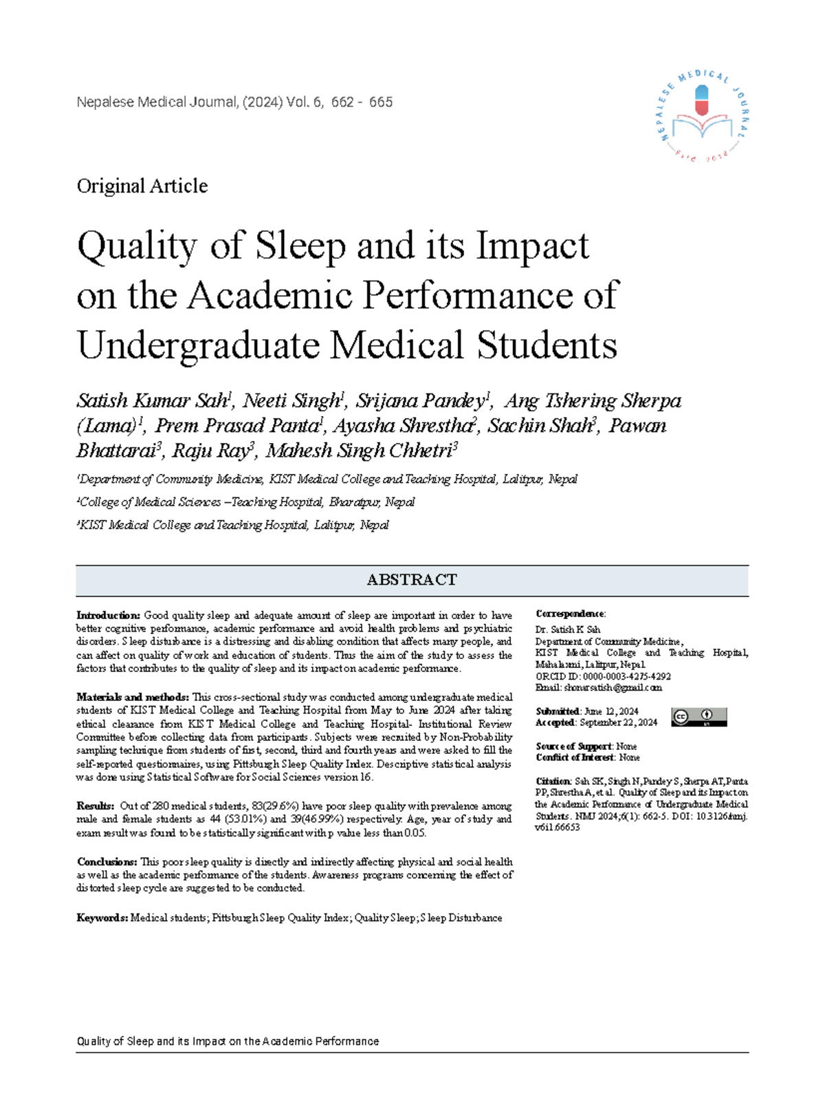 Quality of Sleep & Its Impact on Academic Performance in Med Students ...