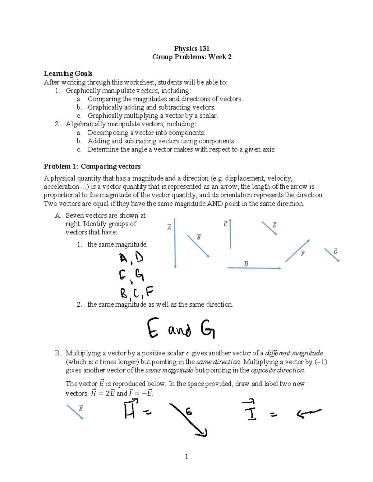 Phys 131 GP Week 2 - Vector Manipulation and Analysis of Motion - Studocu