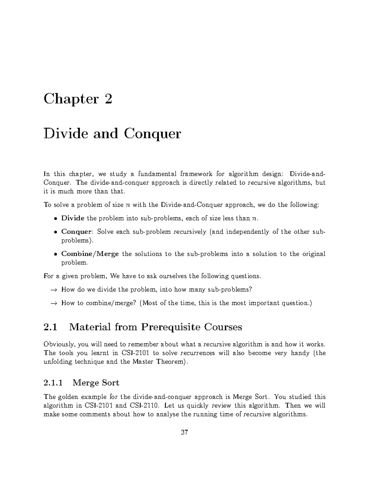 Chapter 2: Divide and Conquer - Lecture Notes on Algorithms - Studocu