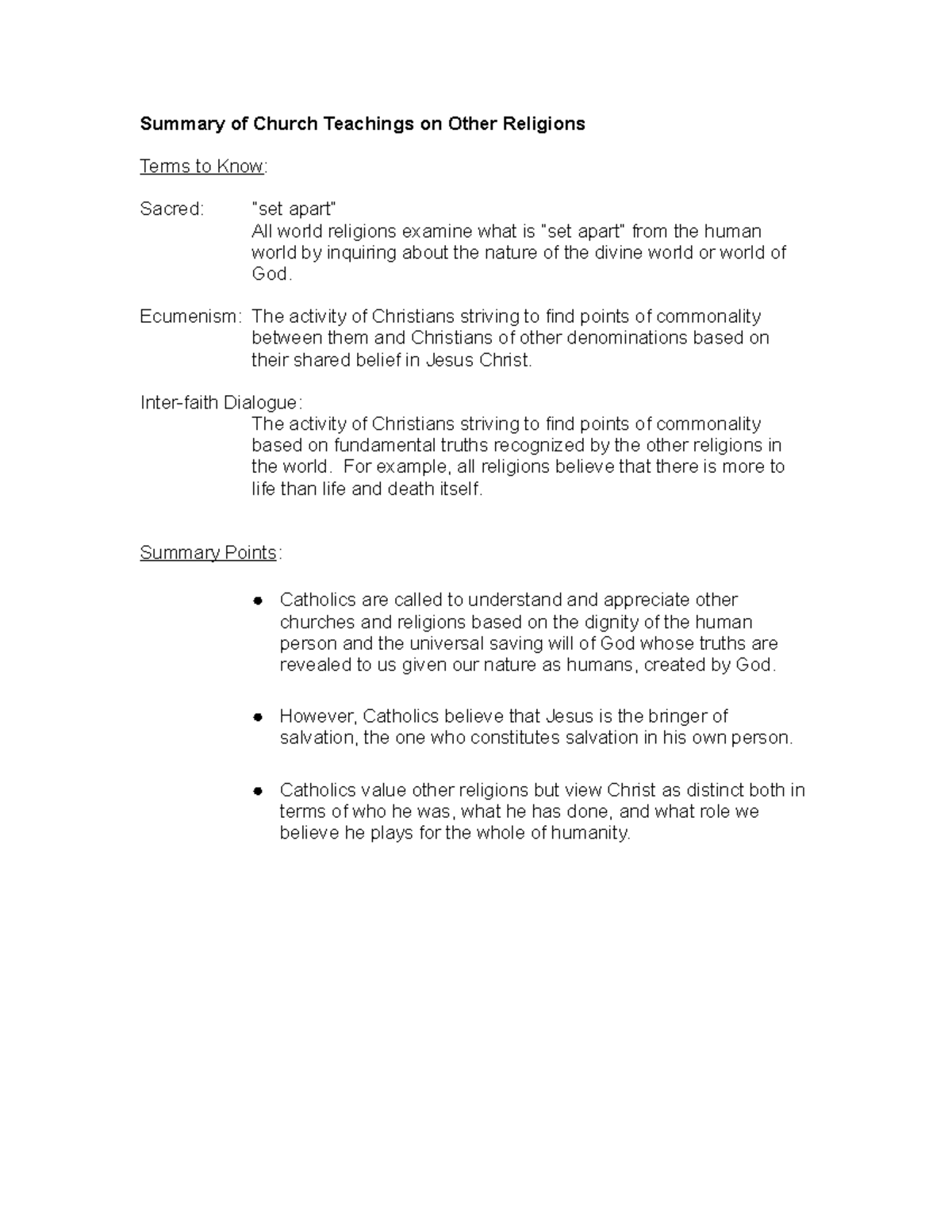 Ecumenism and Interfaith - Summary of Church Teachings on Other ...