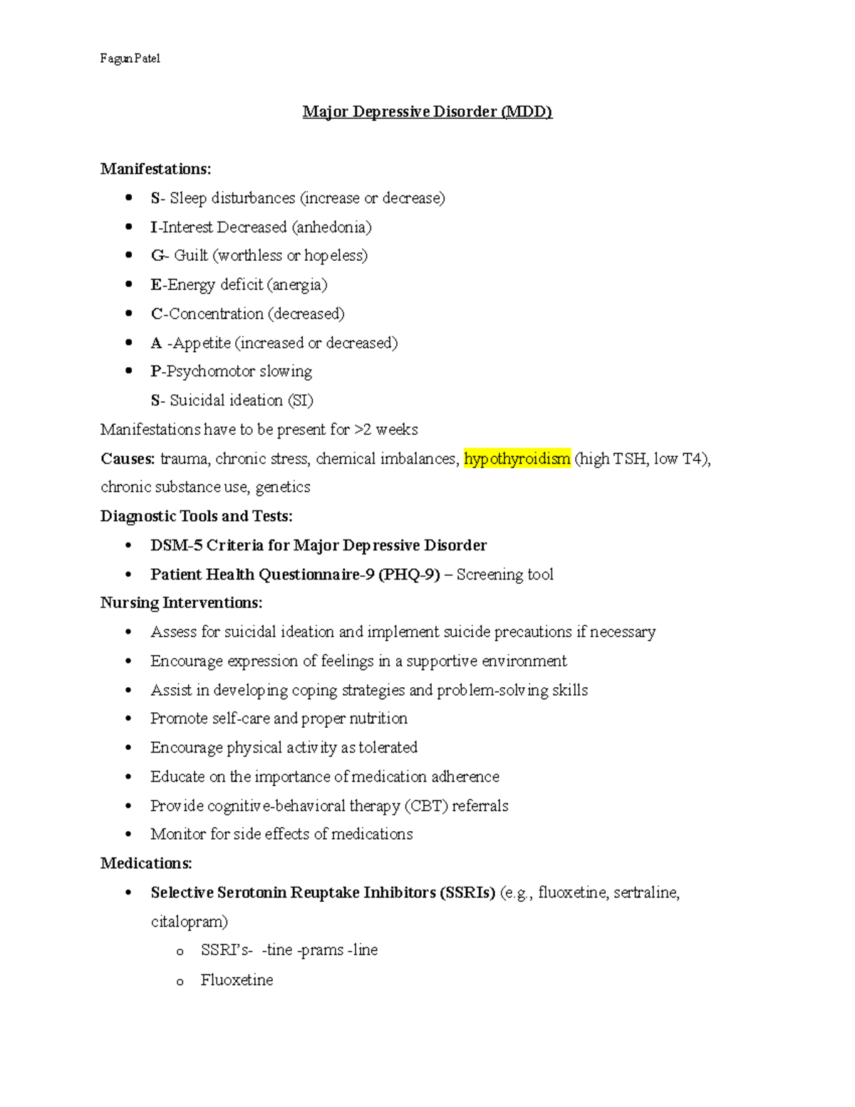 Mental Health and Geriatric Exam 2 Study Guide - Major Depressive ...