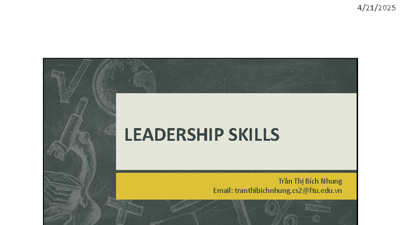 LEADERSHIP SKILLS: Chapter 1 Overview (Course Code: LEAD101) - Studocu