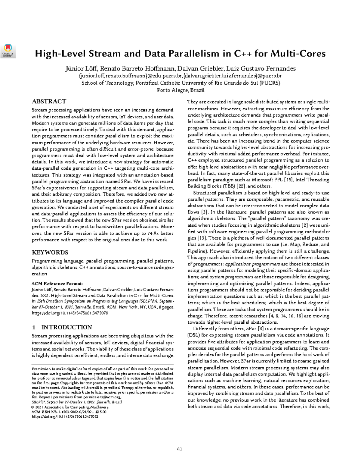 High-level stream and data parallelism in C++ for multi-cores - SBLP21 ...