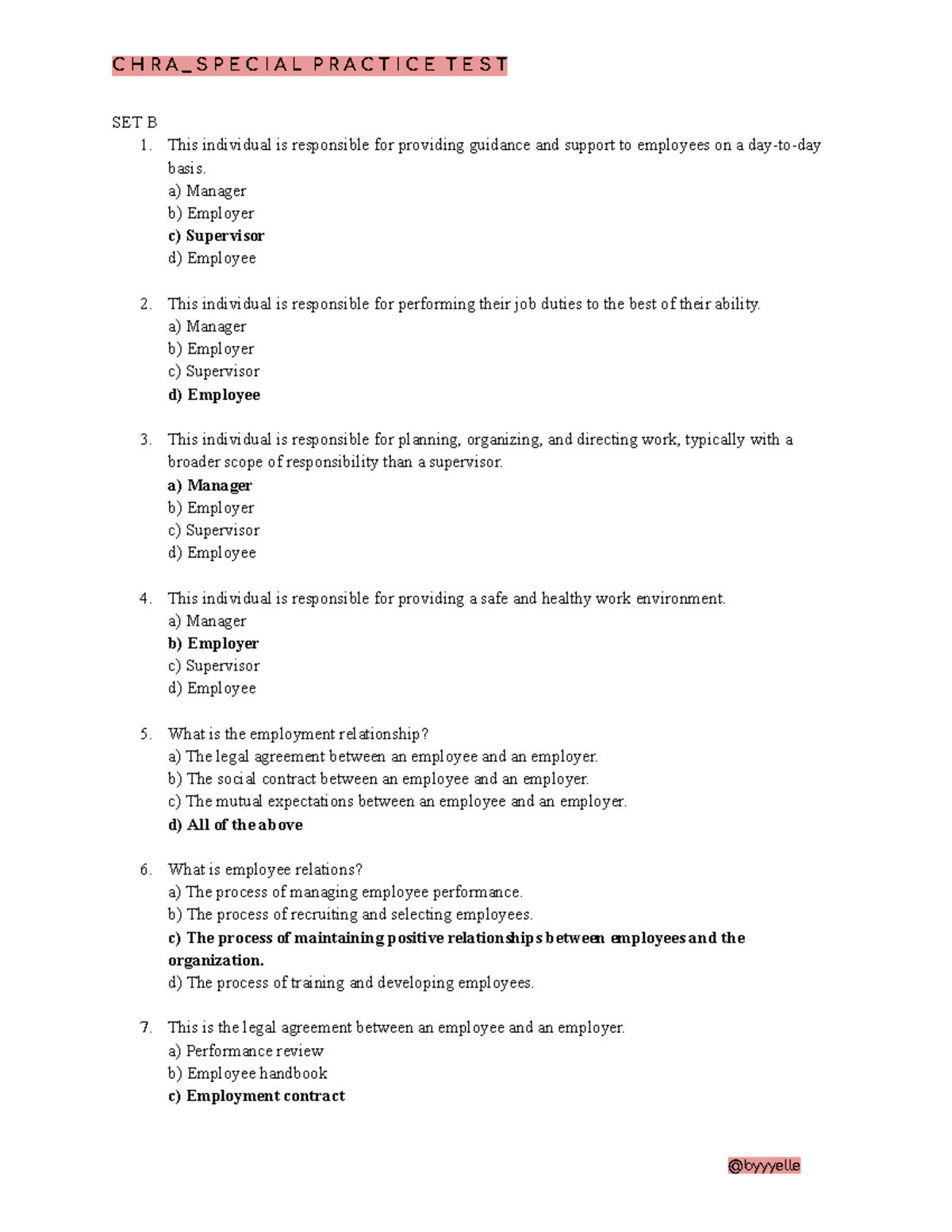 CHRA_SPECIAL PRACTICE TEST SET B: Employee Relations & Contracting ...