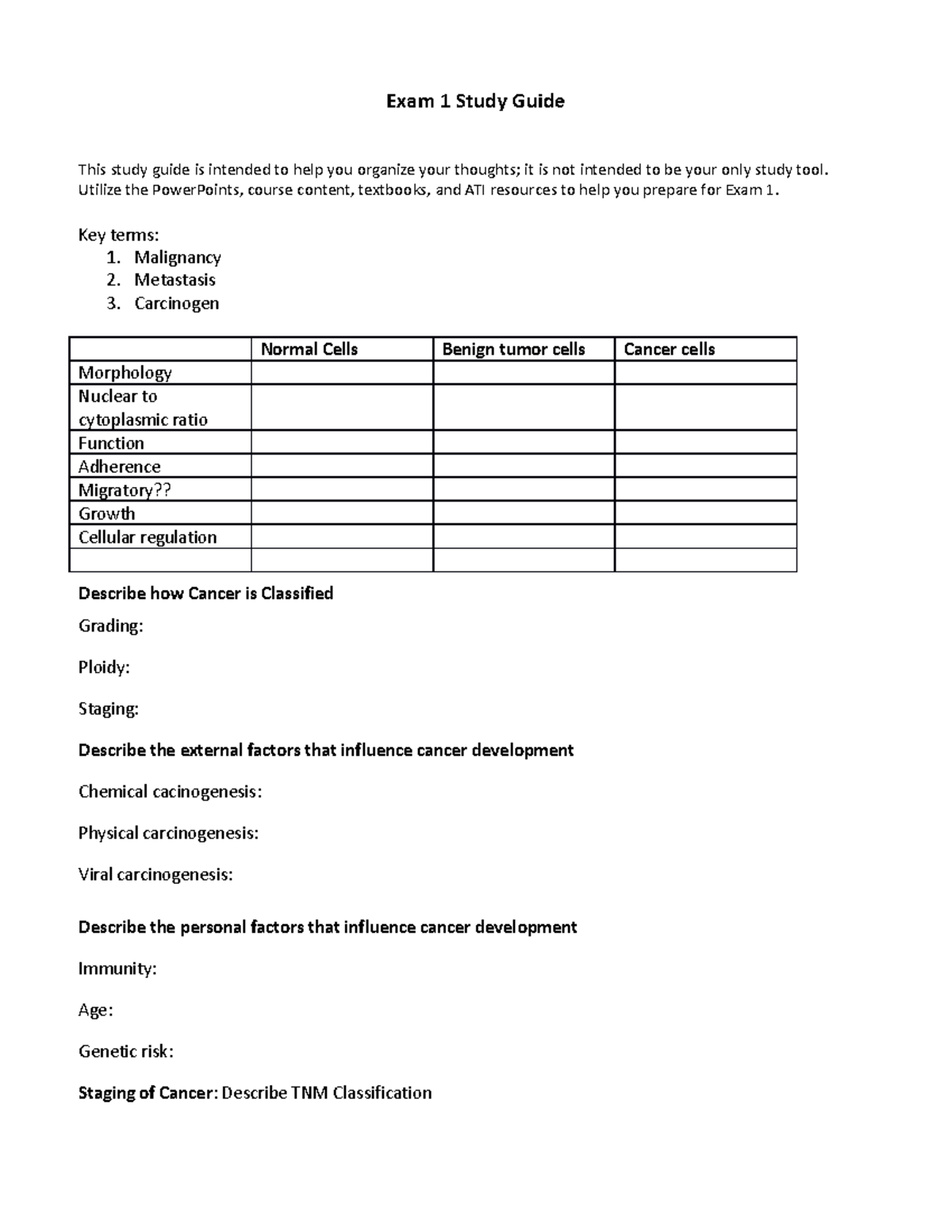 EXAM 1 Study Guide - Good - Exam 1 Study Guide This study guide is ...