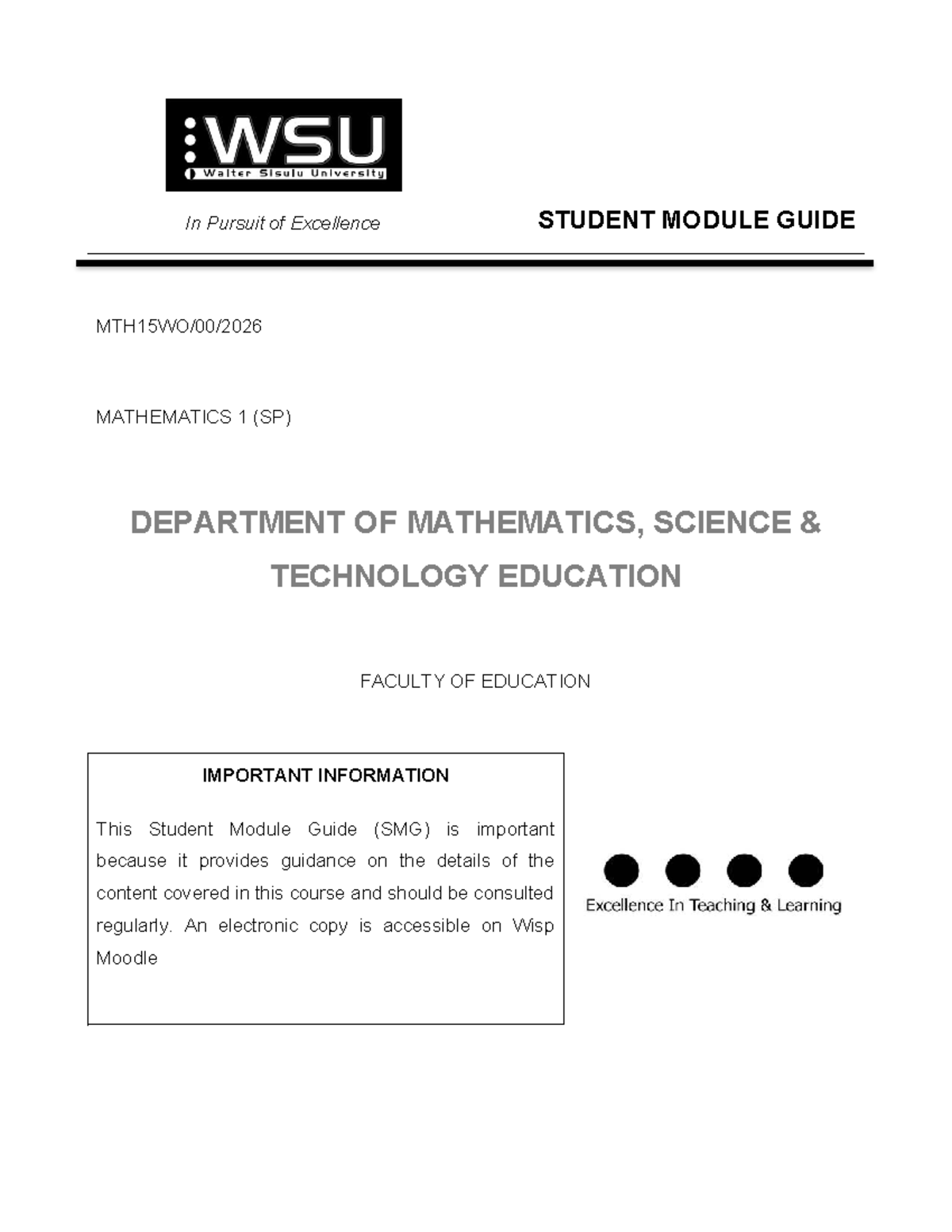 Mathematics 1 (SP) Student Module Guide: Key Content Overview - Studocu