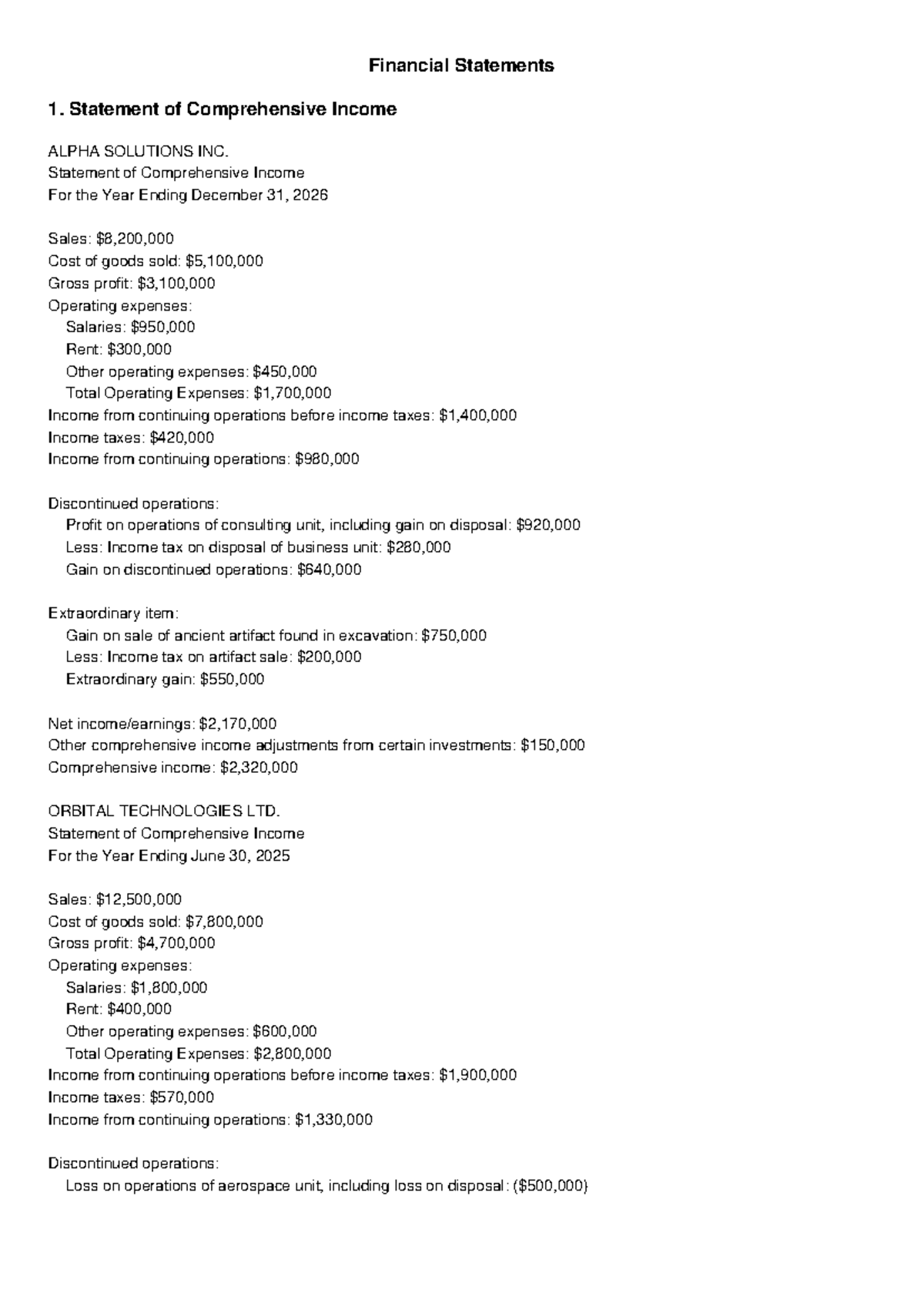 Comprehensive Financial Statements Analysis for Multiple Companies ...
