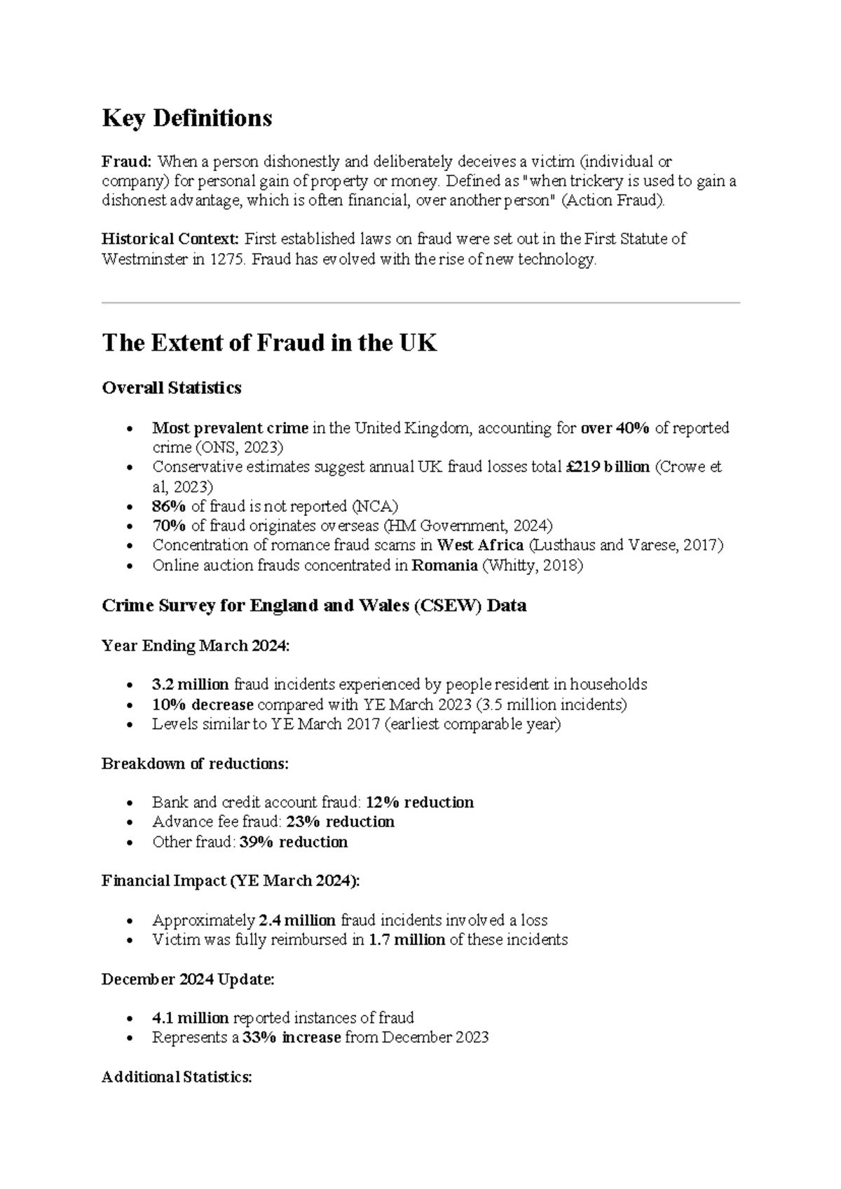 Fraud Overview and Key Definitions: Insights and Statistics - Studocu