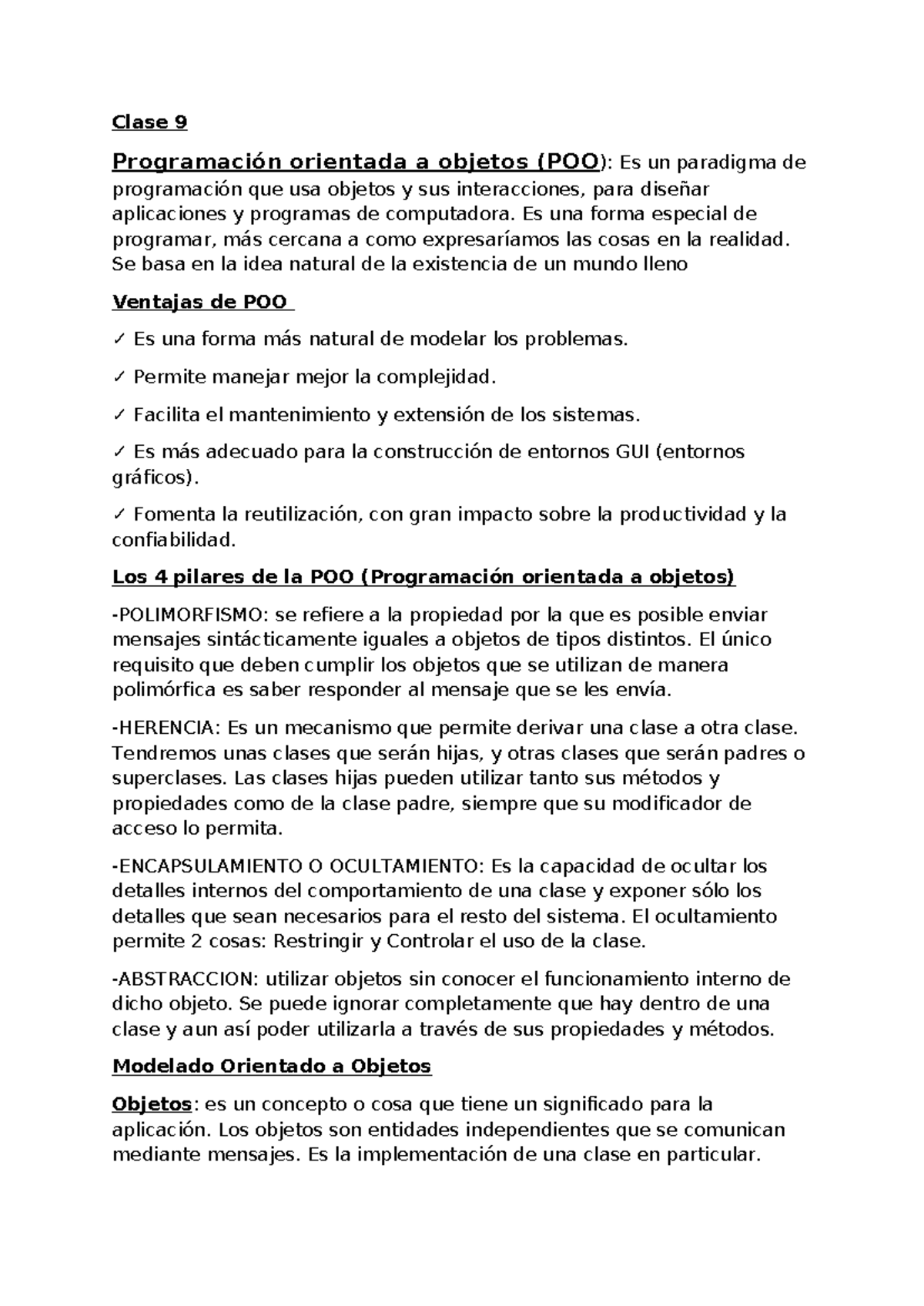 Clase 9: Resumen de Programación Orientada a Objetos (POO) - Studocu