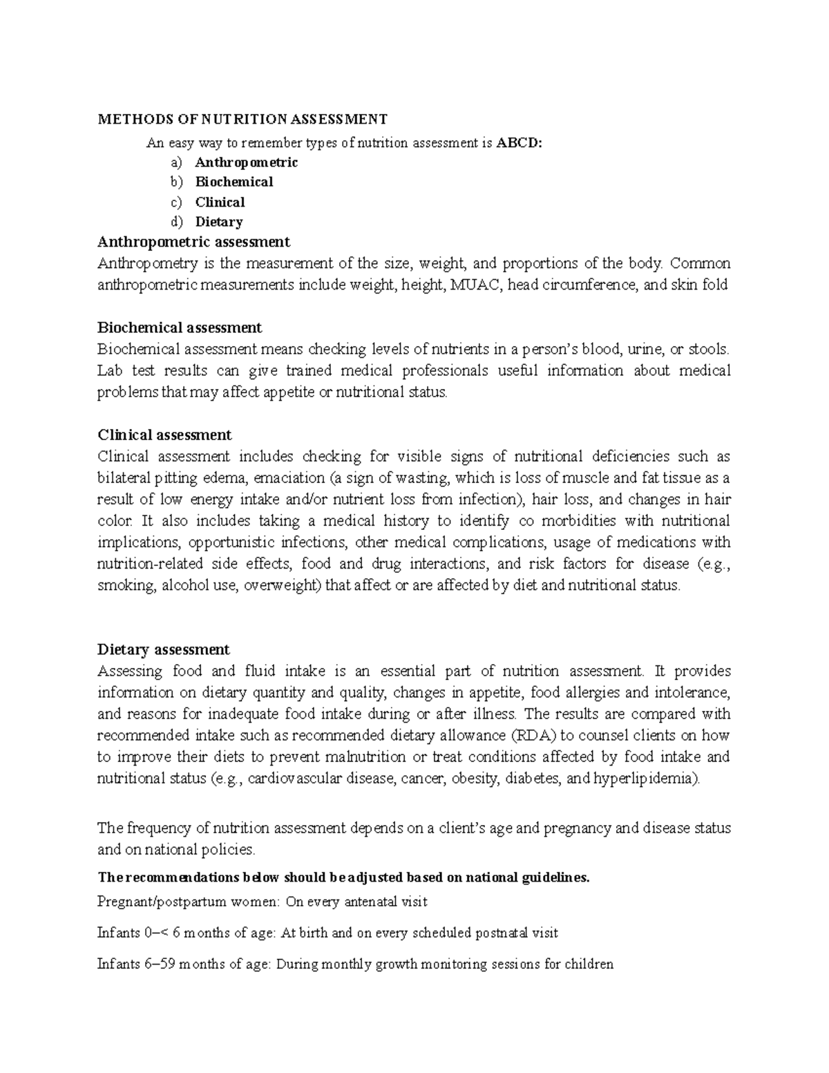 Methods of Nutrition Assessment: ABCD Framework Explained - Studocu
