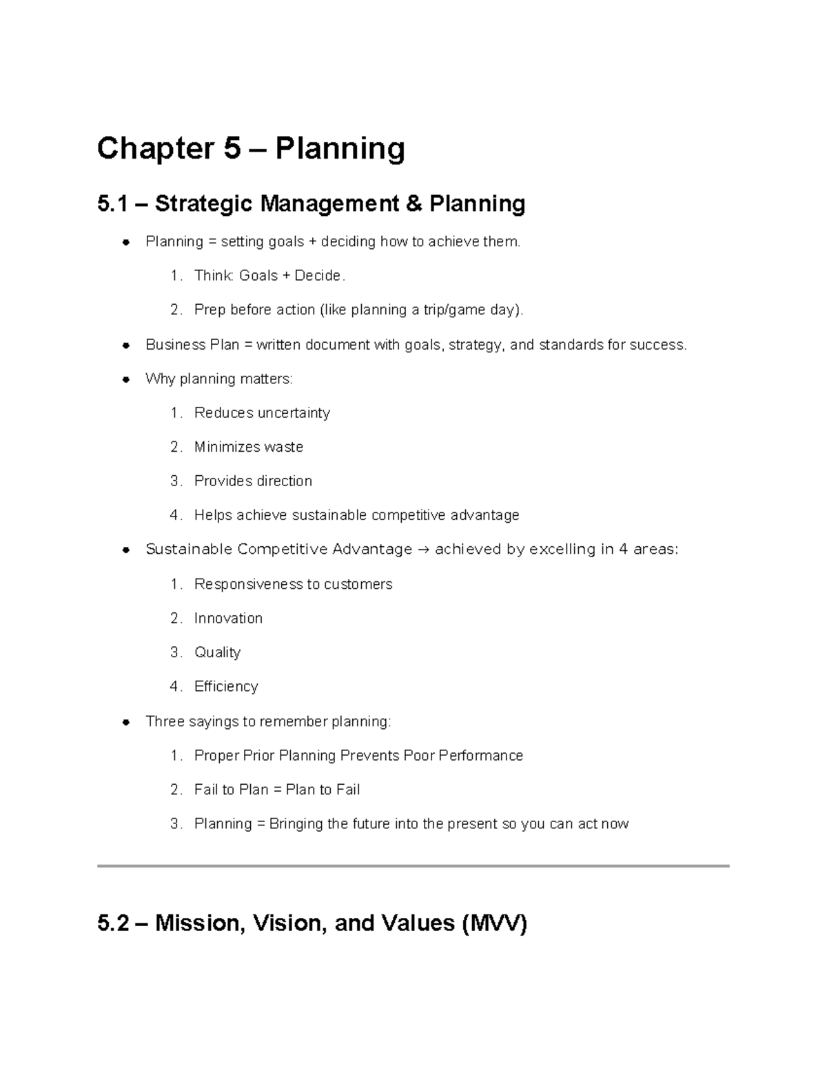 Chapter 5: Strategic Management Planning - Key Concepts & MVV (MGT 101 ...