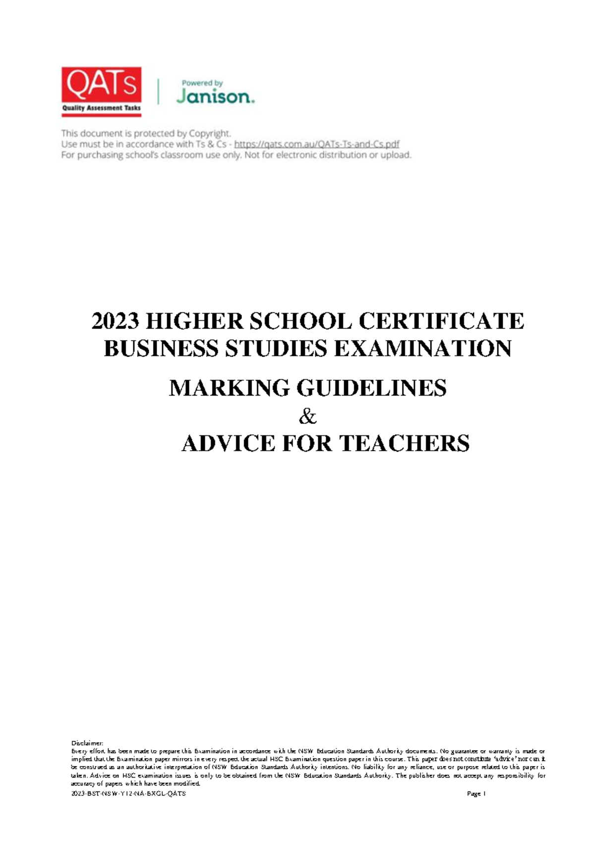2023 HSC Business Studies Exam Marking Guidelines for Teachers - Studocu