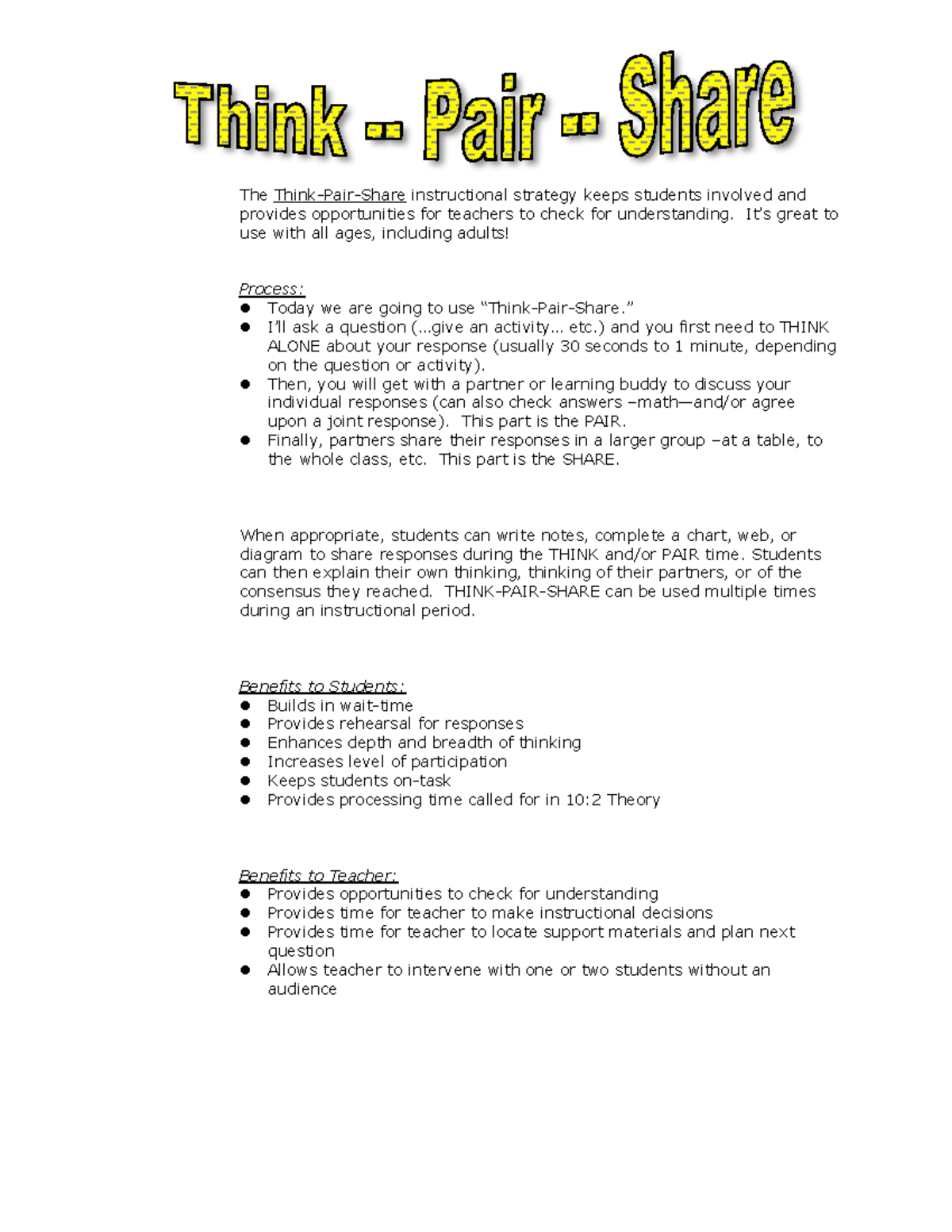 Think Pair Share Instructional Strategy-1 - The Think-Pair-Share ...