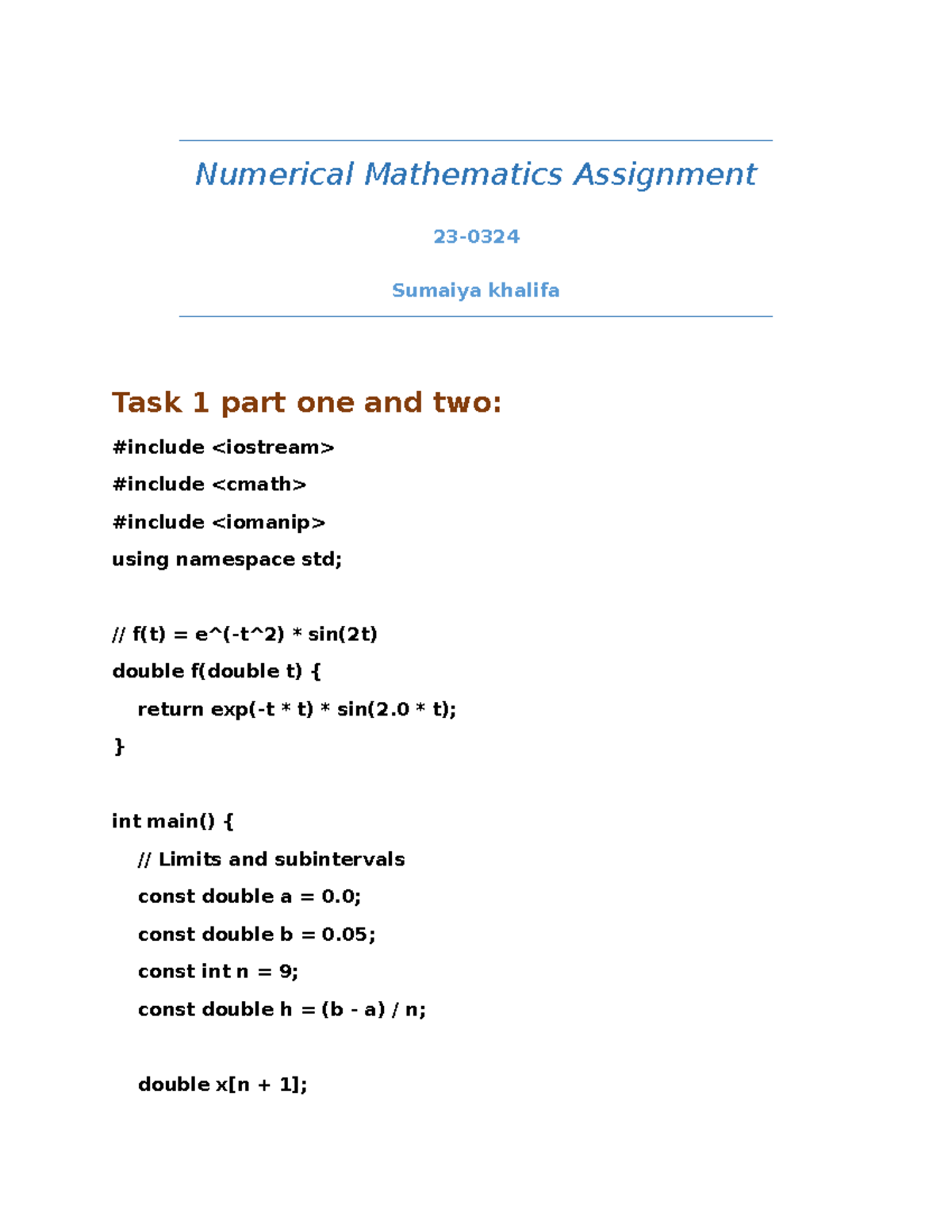 Numerical Mathematics Assignment (MATH101) - Tasks 1 to 3 - Studocu