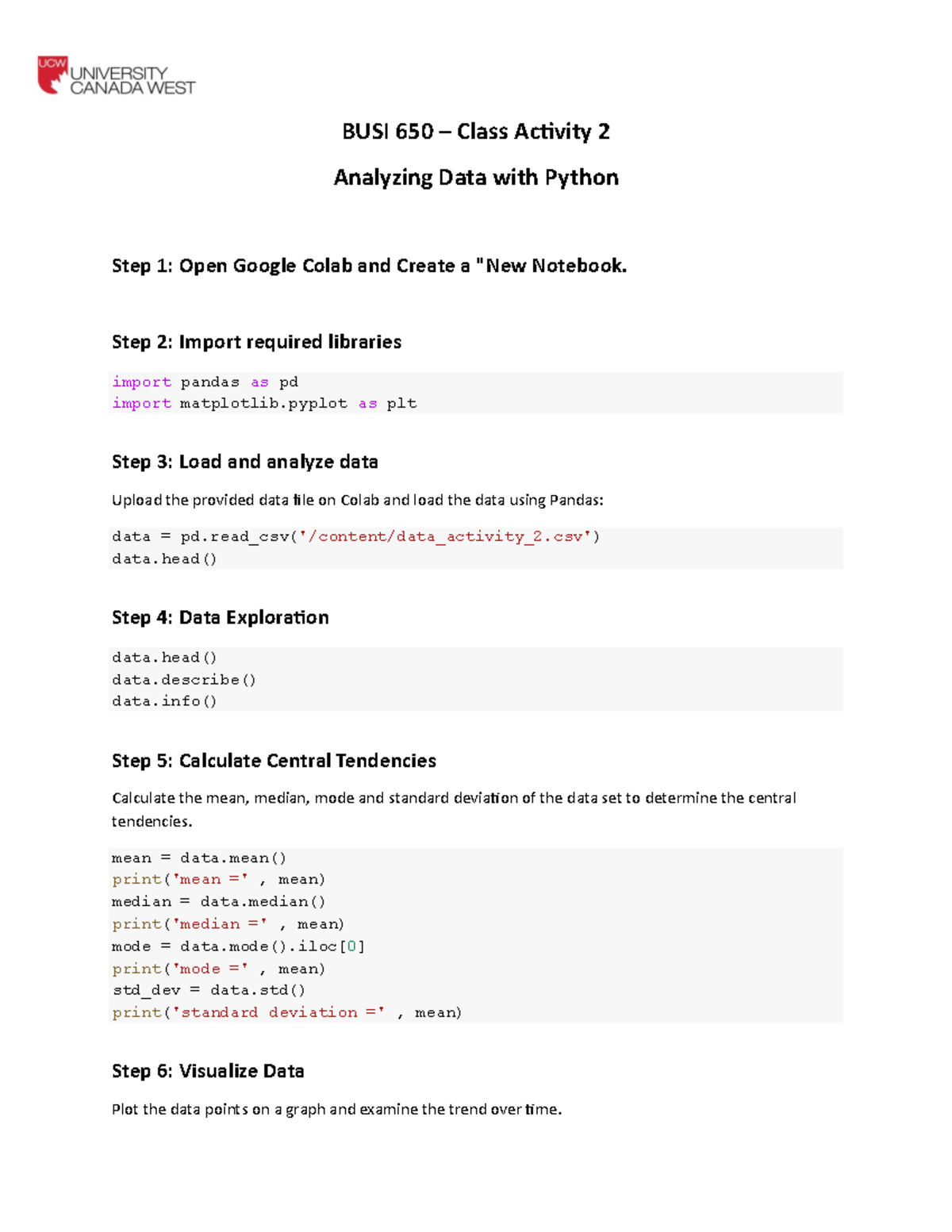 BUSI 650 - Class Activity 2: Data Analysis with Python - Studocu