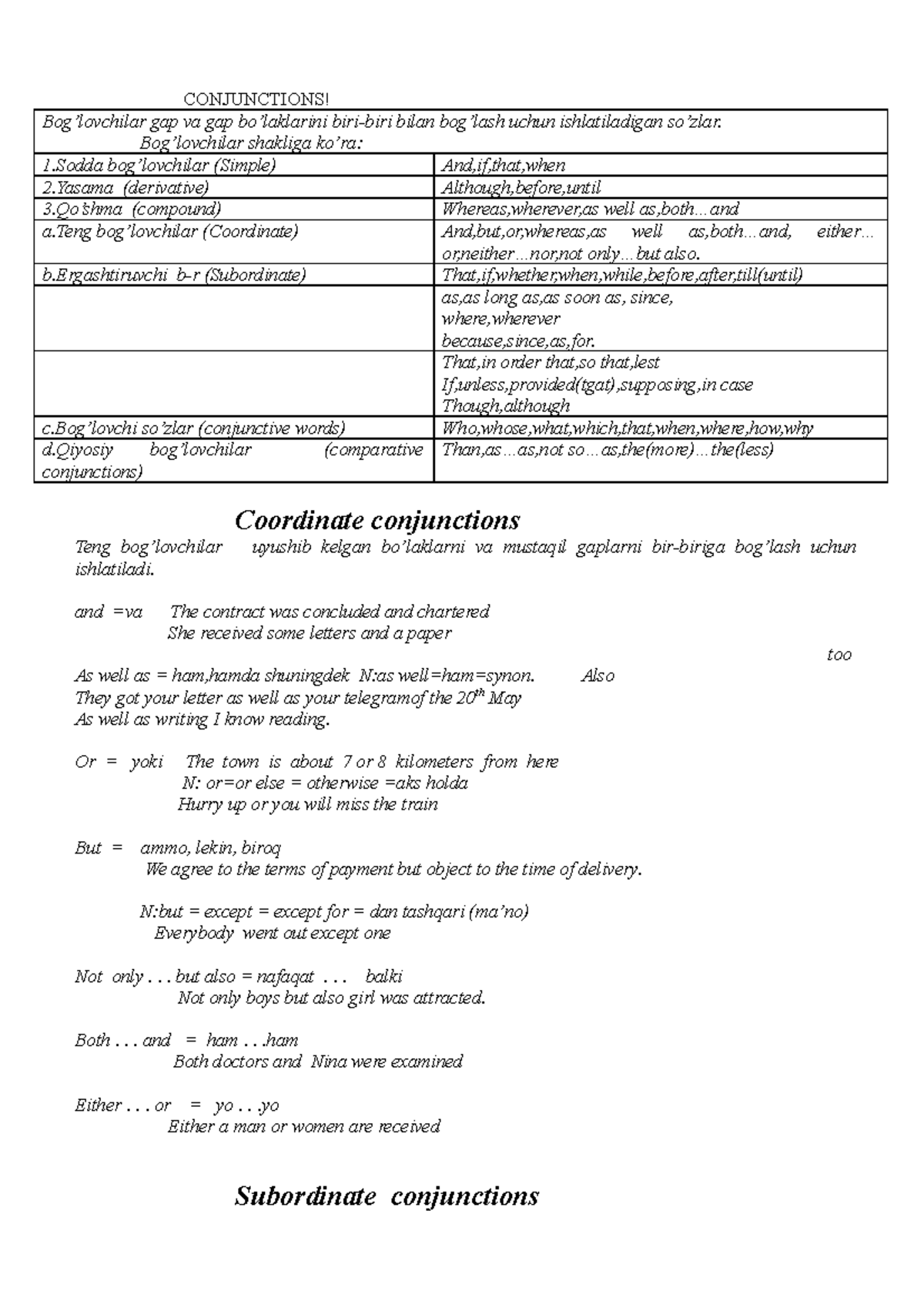 Conjunctions Overview - ASG 101 Lecture Notes - Studocu