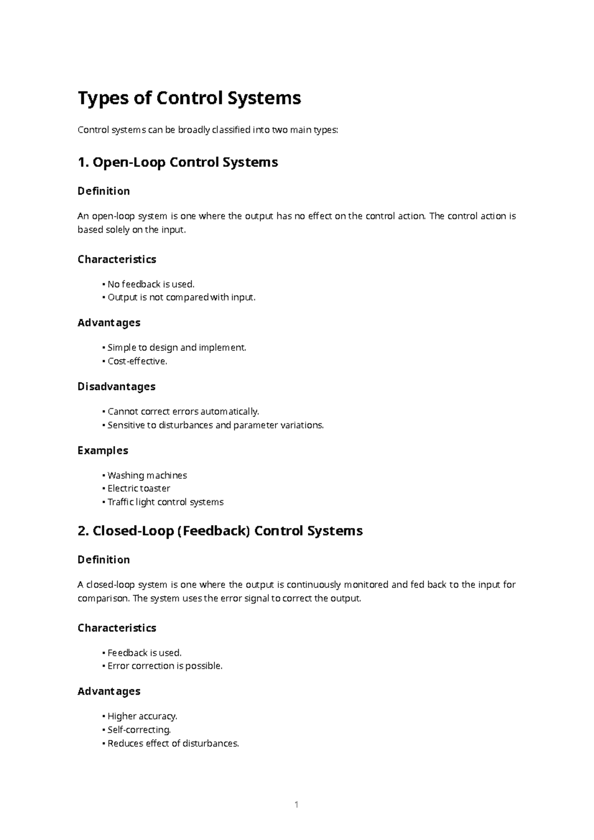 Types of Control Systems: Open vs. Feedback Systems - Studocu