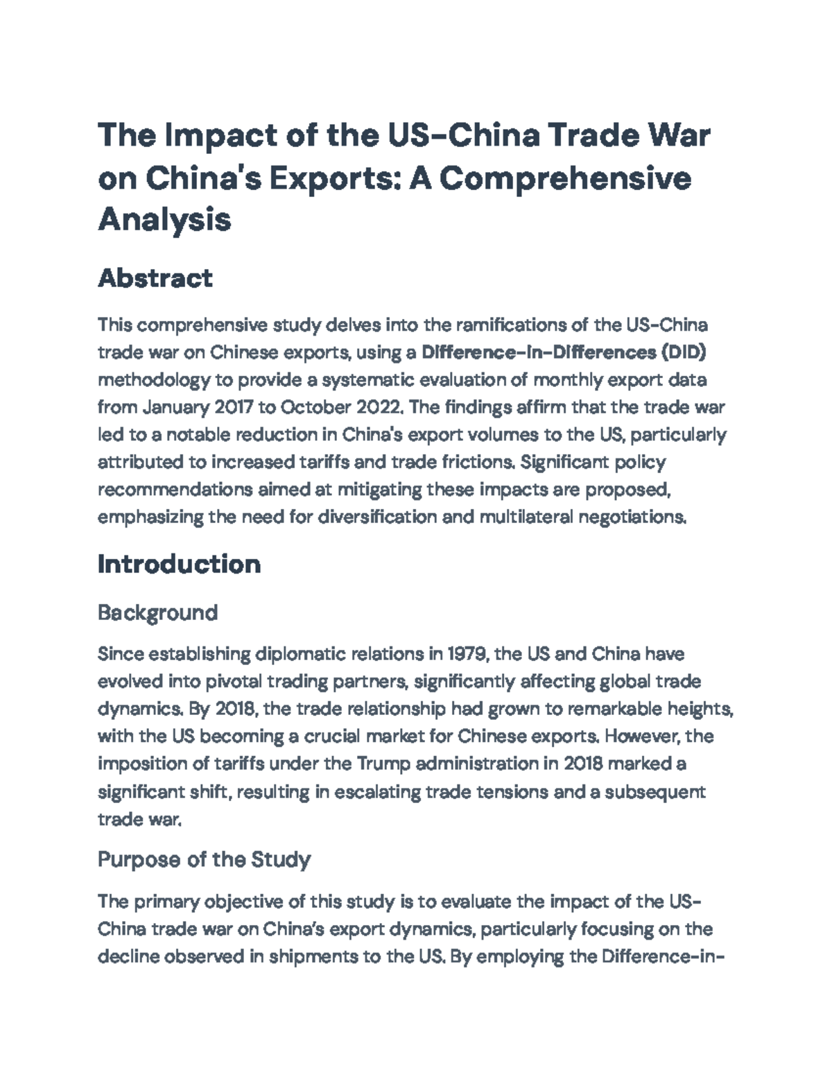 The Impact of the US-China Trade War on Exports: A DID Analysis - The ...