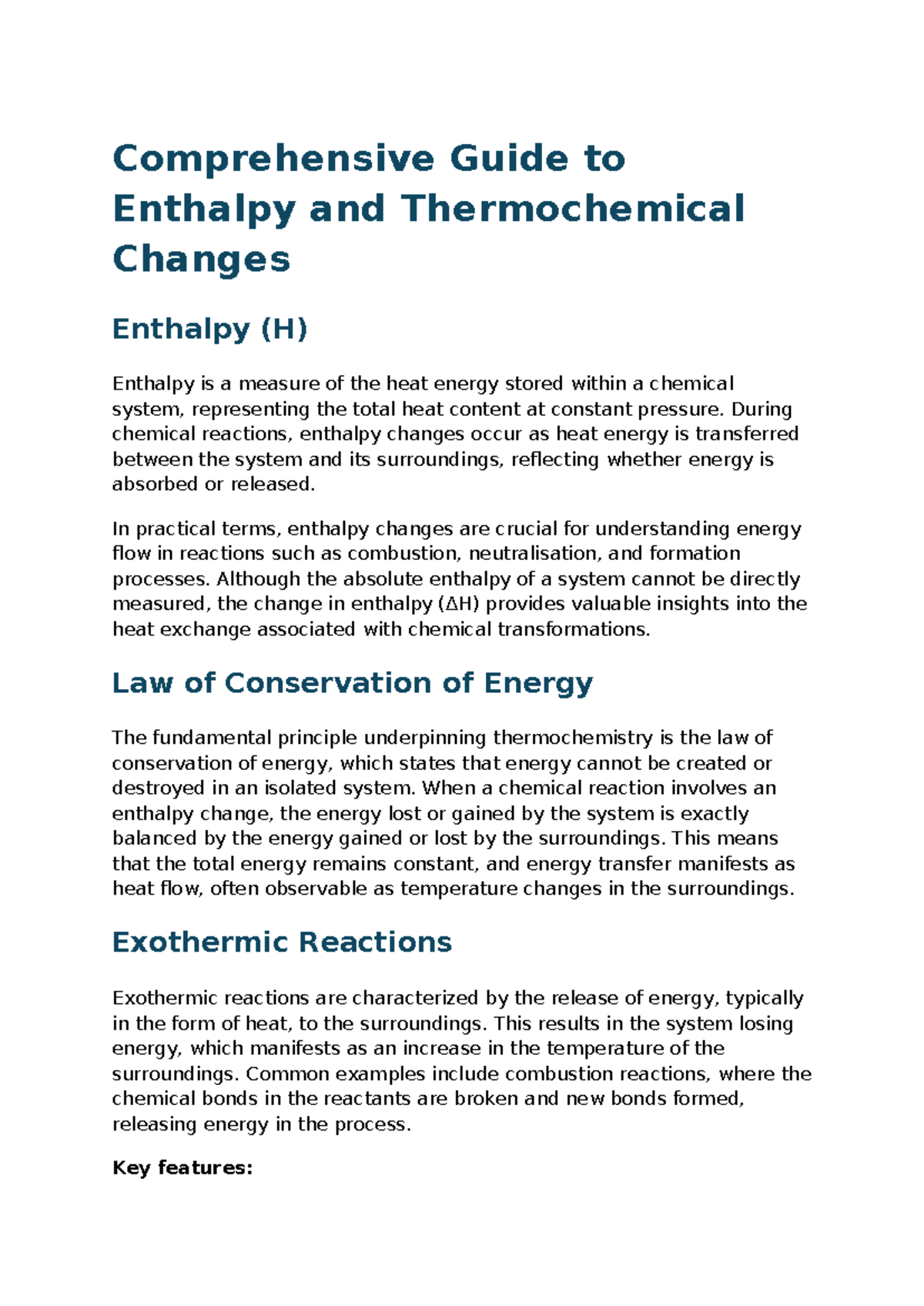 Comprehensive Study of Enthalpy and Thermochemical Changes (CHEM 10 ...