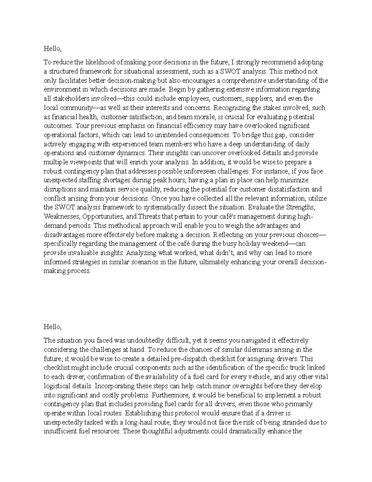 Week 5 Discussion Post Replies: Enhancing Decision-Making Strategies ...