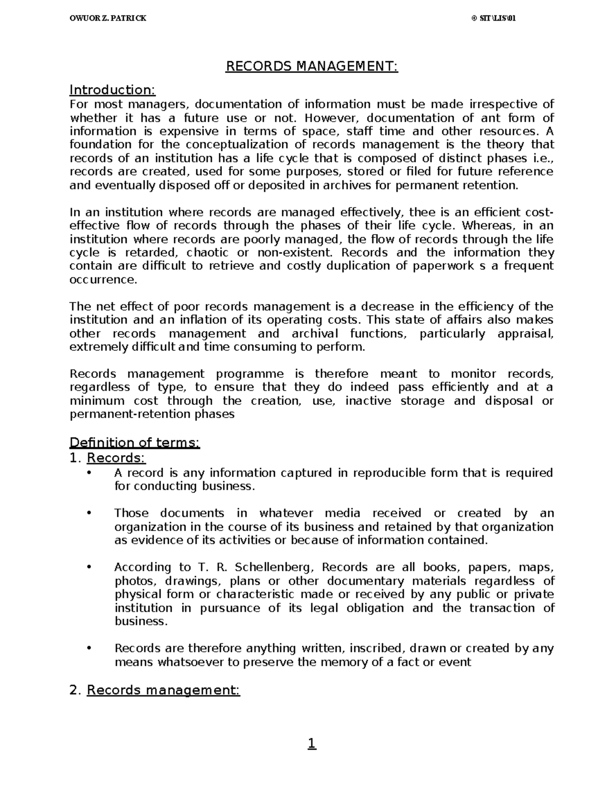 Records Management Overview: Key Concepts and Practices (MGT 101) - Studocu