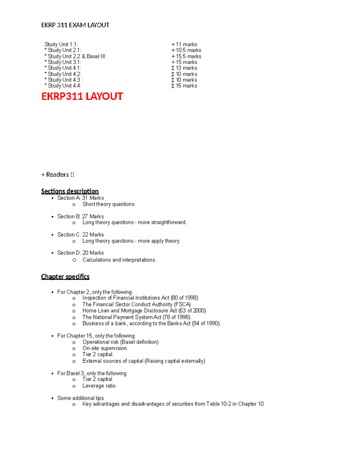 EKRP 311 Final Exam Layout: Study Units Overview and Key Topics - Studocu