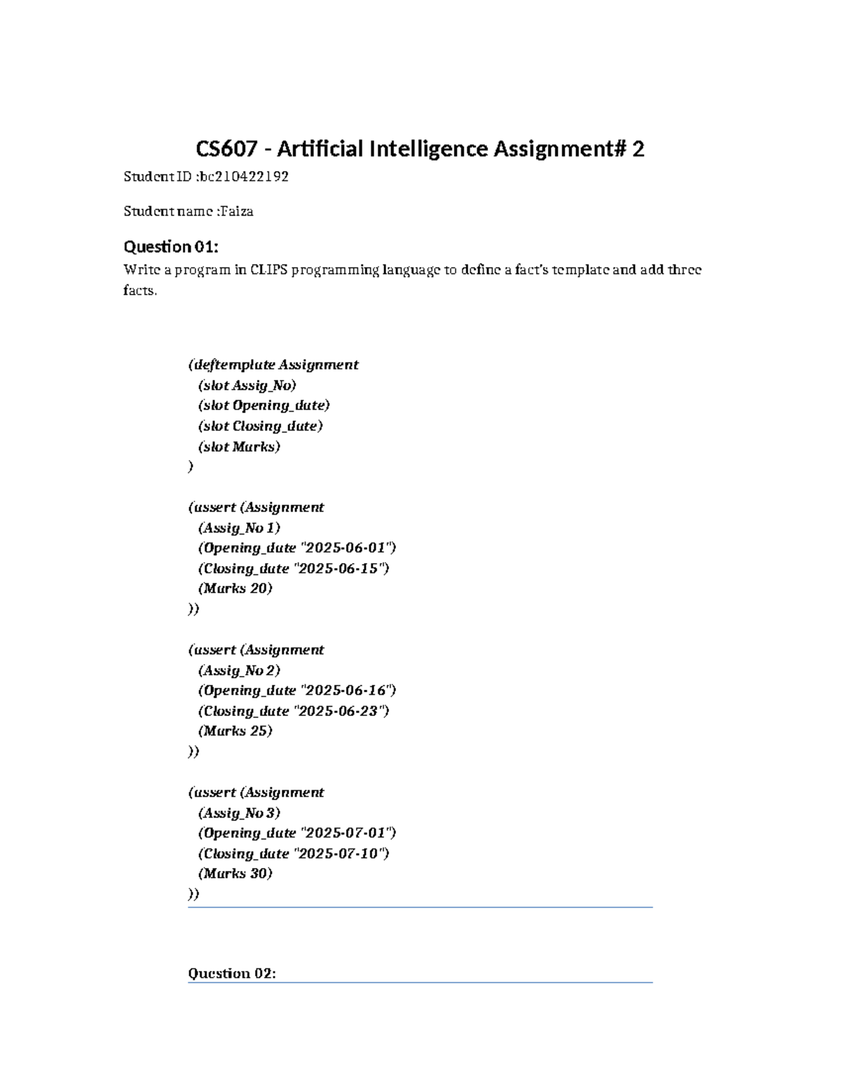 CS607 Assignment 2 Solutions: CLIPS Programming Guide - Studocu