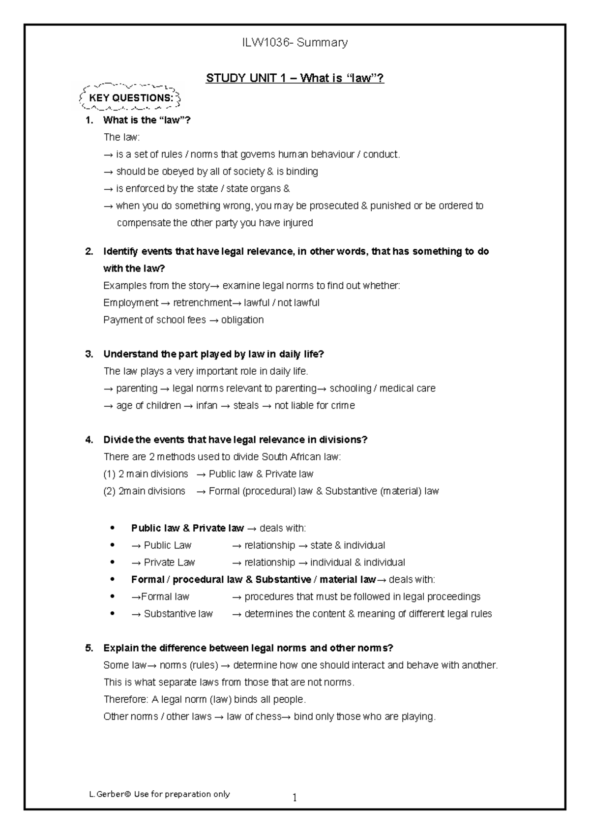 ILW1501: Unit Summaries on Law and Legal Principles - Studocu