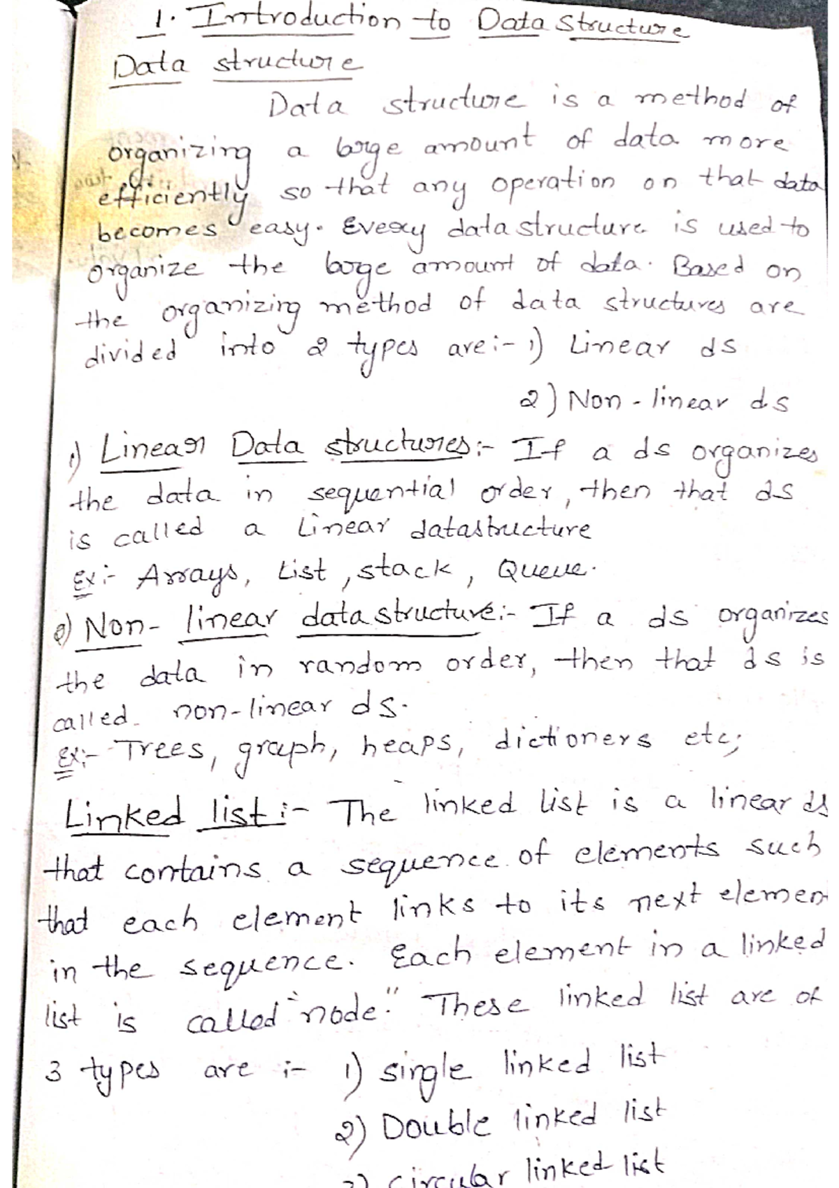 ADS unit 1 - lecture notes - 1. Introduction to Data Structure Data ...