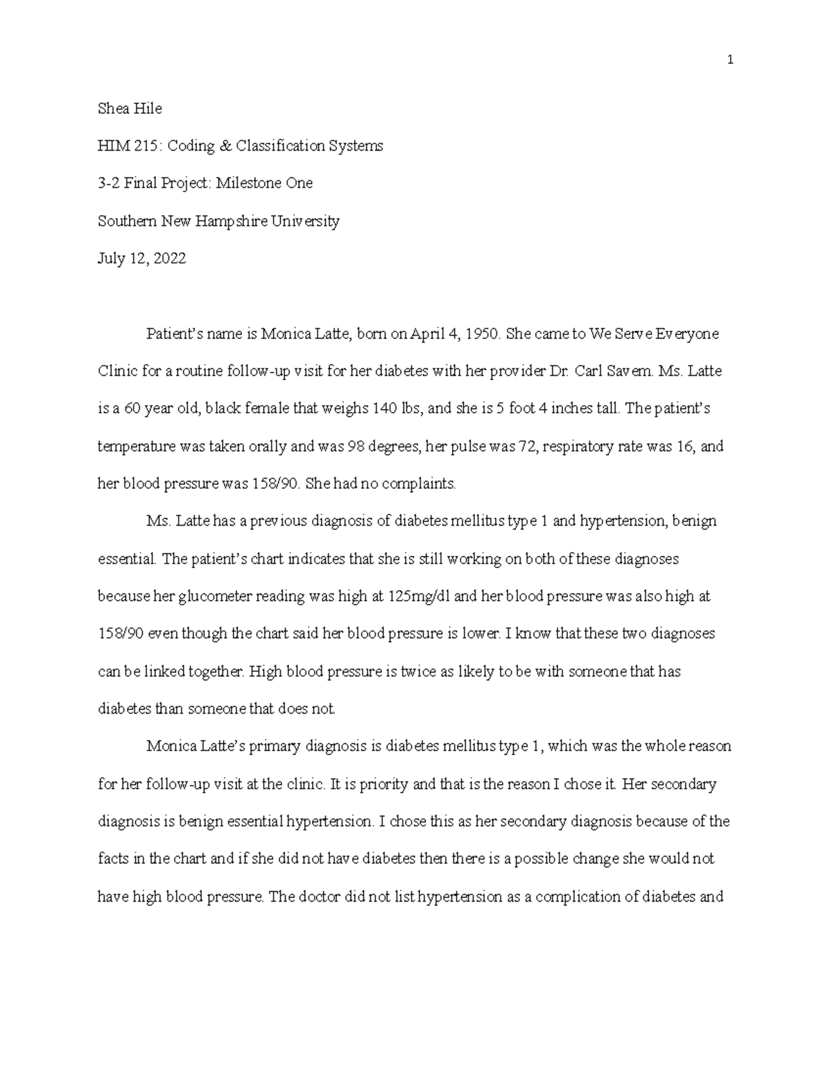 HIM 215 Final Project: Milestone One - Coding Classifications and ...