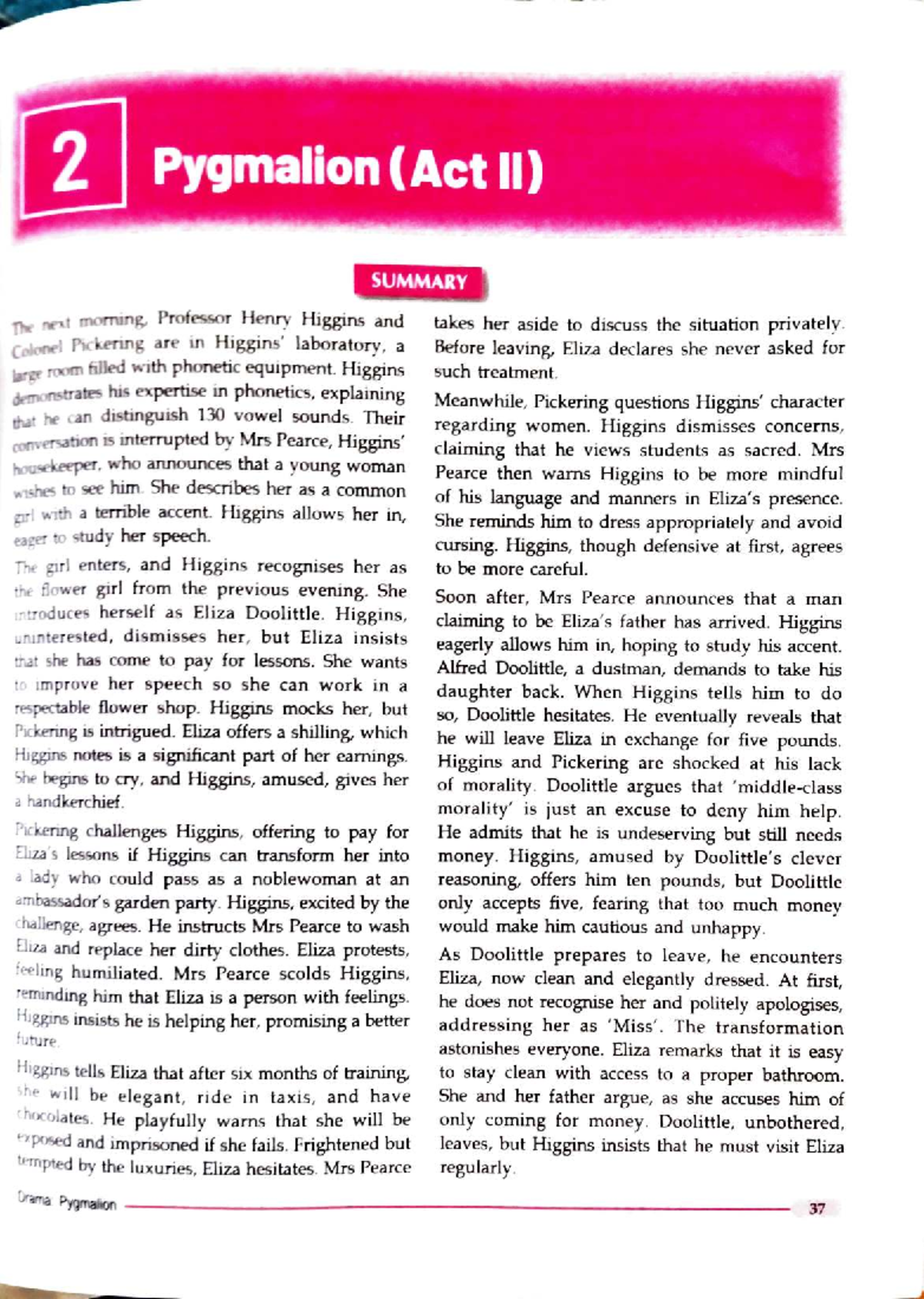 I.S.C. Modern English (Literature Skills) - Pygmalion Act II Summary ...