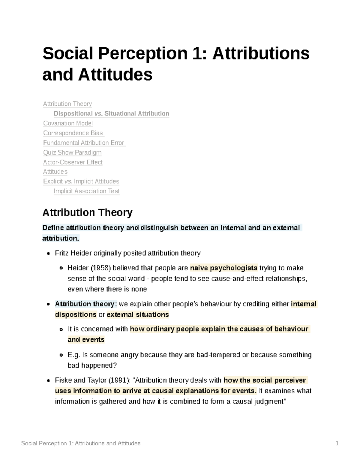 Social Psychology PSY 101: Attributions and Attitudes Overview - Studocu
