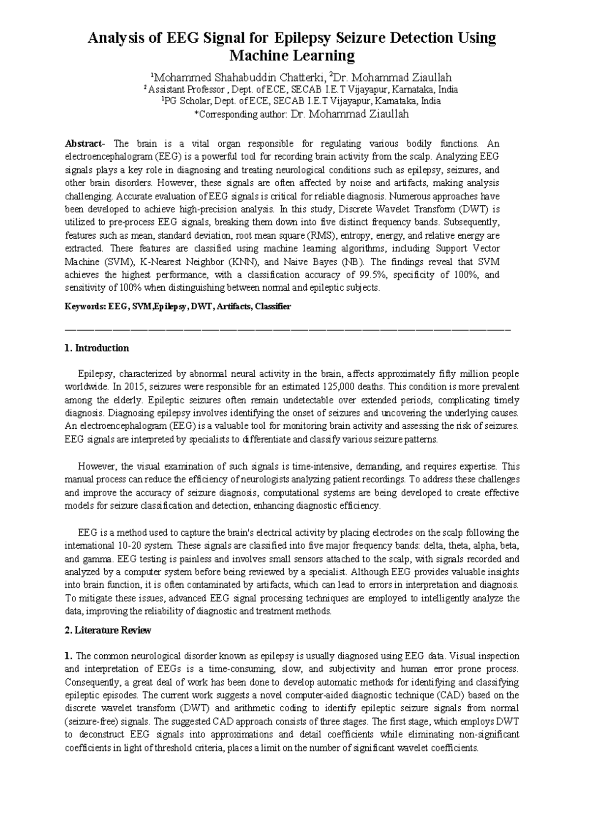 EEG Signal Analysis for Epilepsy Seizure Detection Using ML Techniques ...