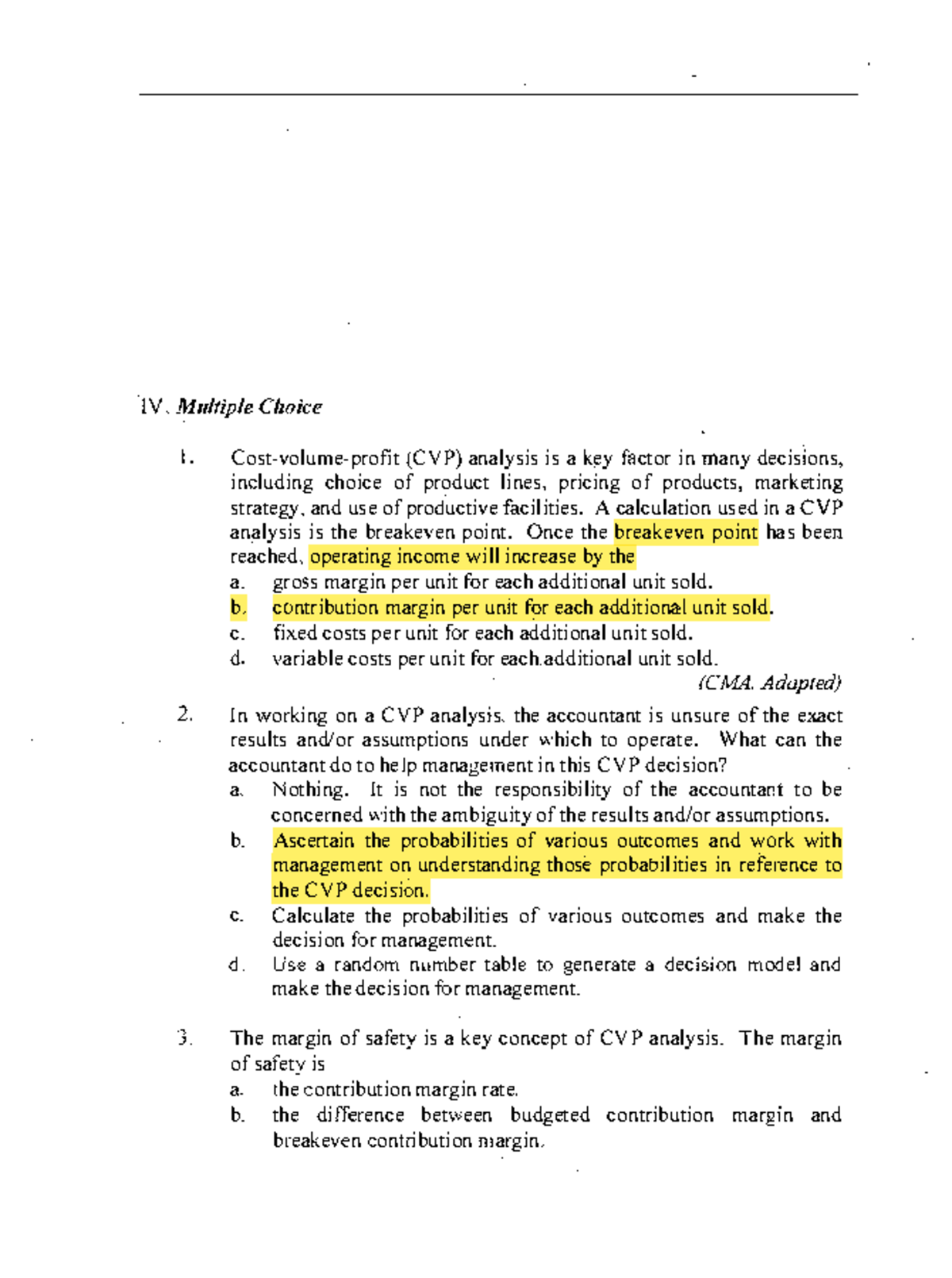 SCM CVP Analysis: Key Concepts and Calculations - Studocu