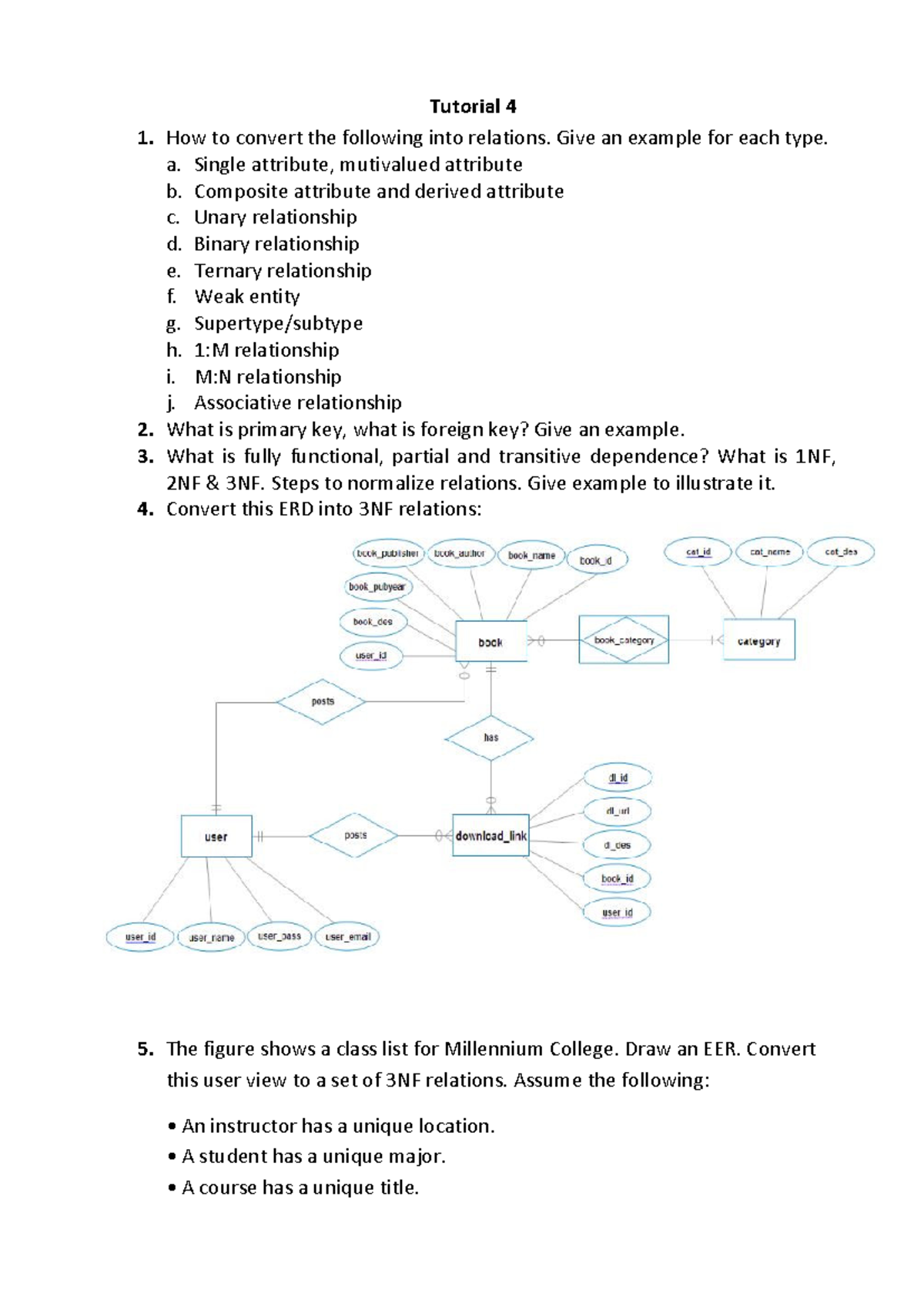 Tutorial 4 - Converting Attributes and ERD to 3NF Relations - Studocu