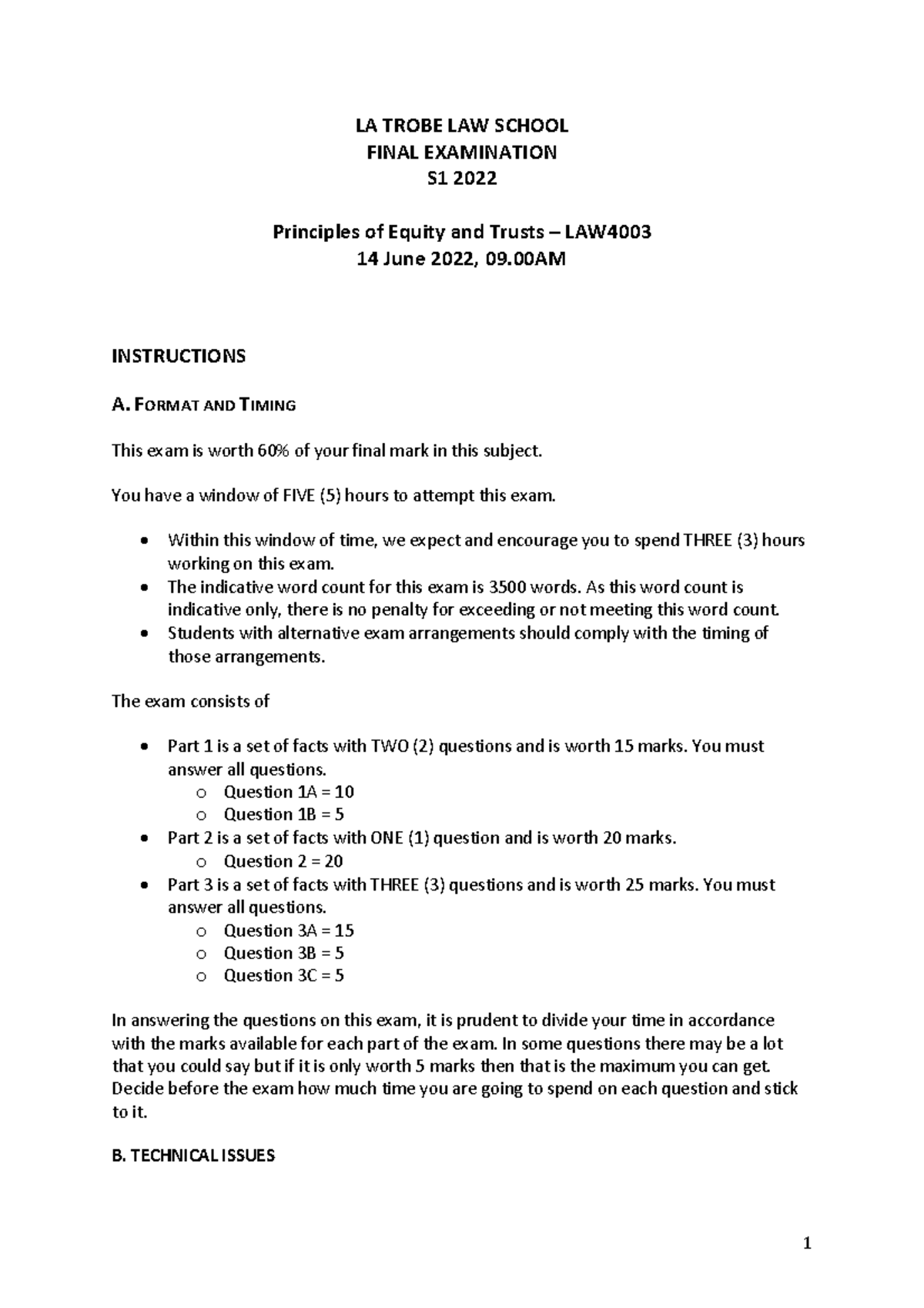 LAW4003 2022 Principles of Equity & Trusts Final Exam Overview - Studocu