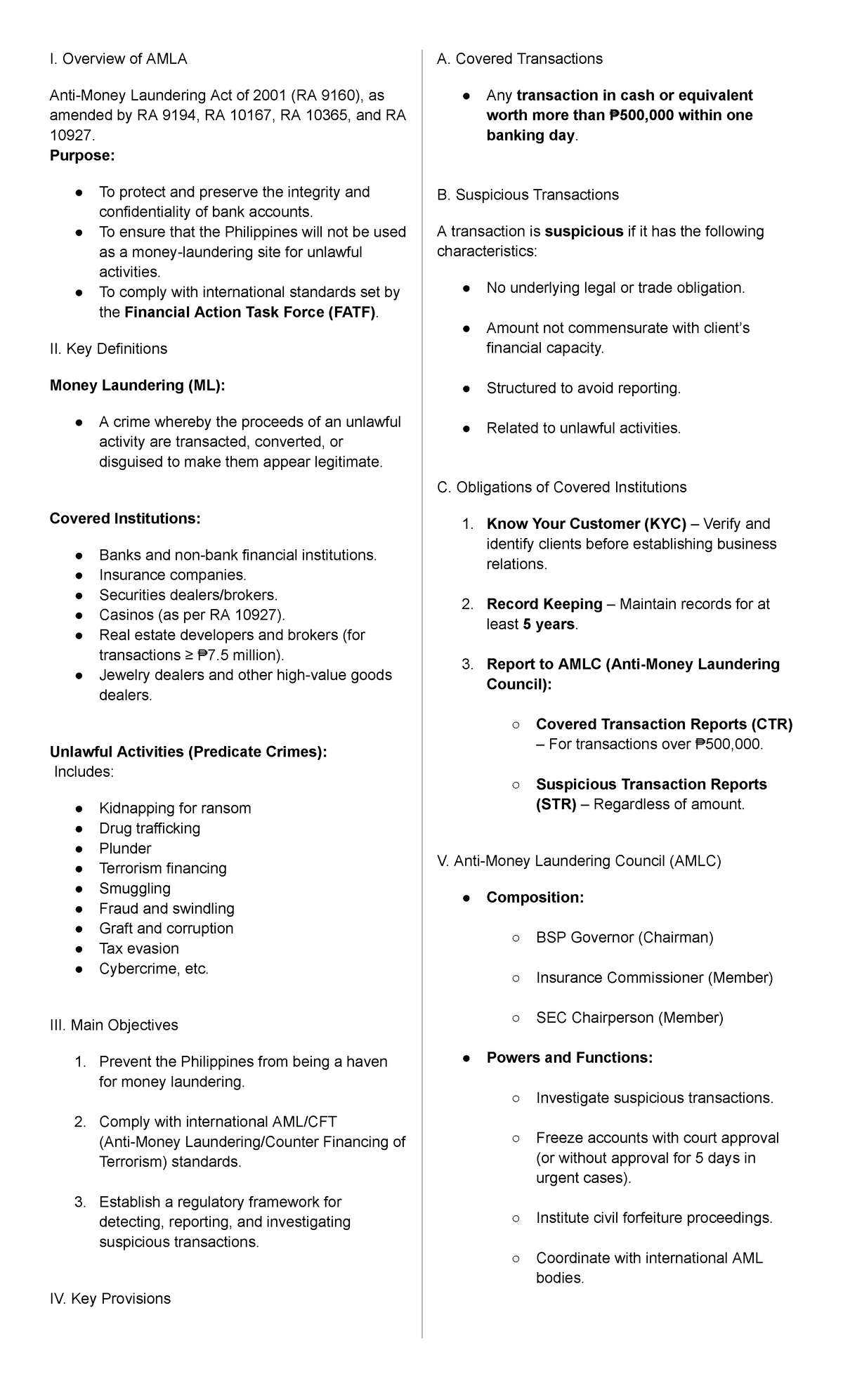 AMLA 101: Reviewer on the Anti-Money Laundering Act of 2001 - Studocu