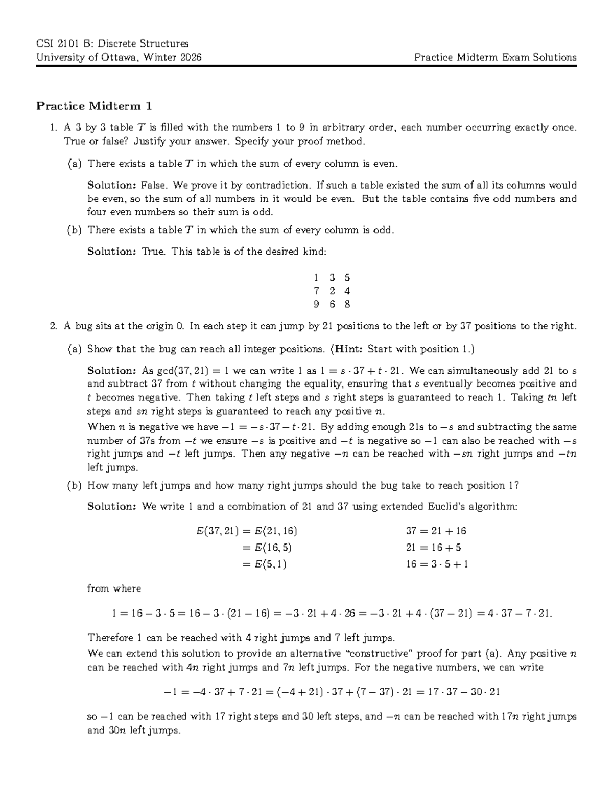CSI 2101 B: Discrete Structures - Winter 2026 Practice Midterm ...