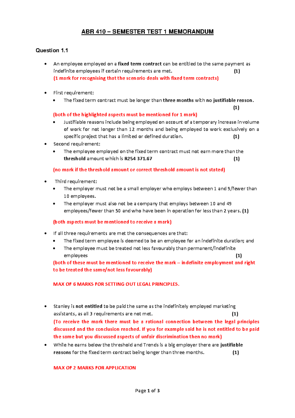 ABR 410 SEMESTER TEST 1 LABOUR LAW MEMORANDUM 2024 - Studocu