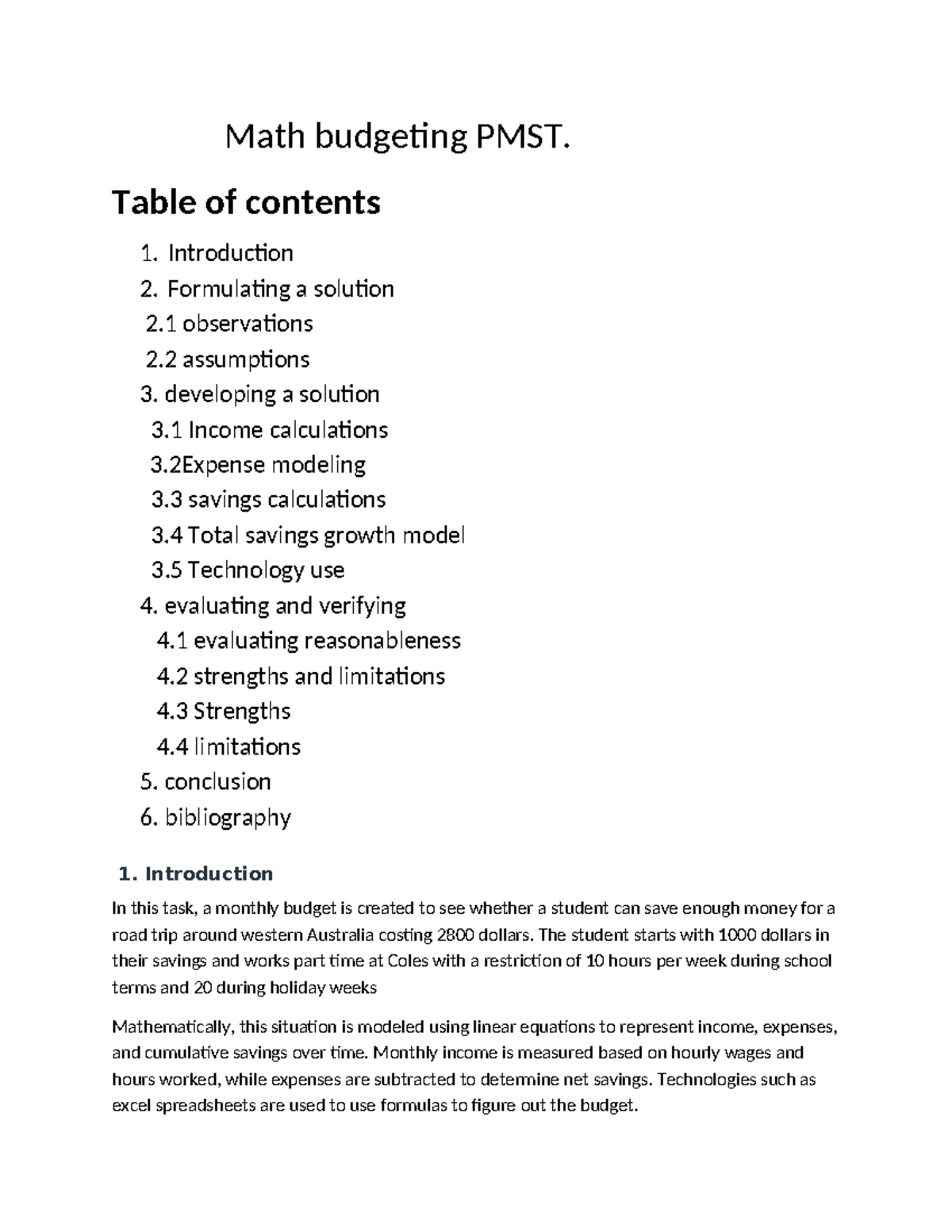 Math Budgeting for Year 12 Students: PMST Analysis and Model - Studocu
