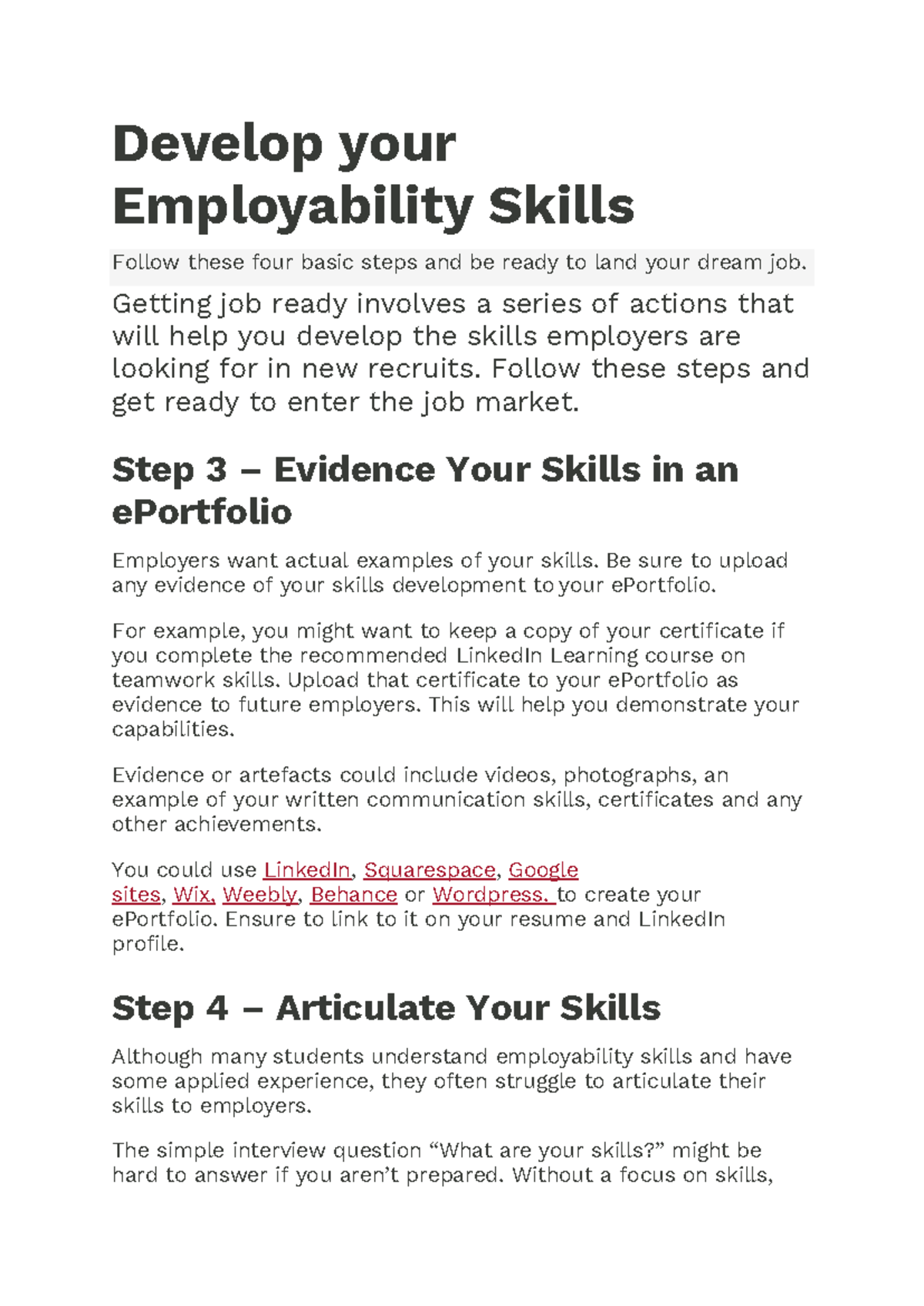 3.1 Lecture Notes: Steps 3 & 4 to Enhance Employability Skills - Studocu