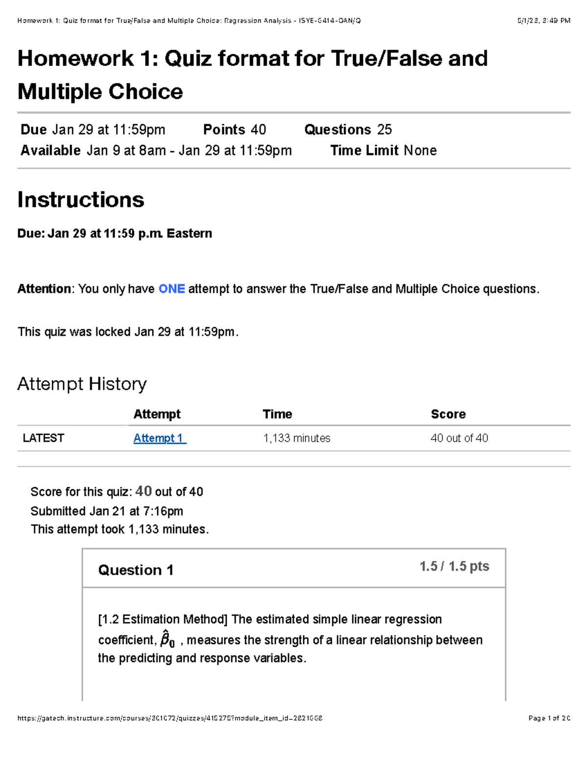 HW 1 Quiz: True/False & Multiple Choice Format Guide - Studocu