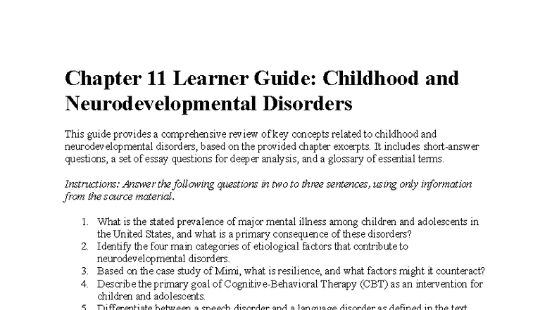 Chapter 11 Learner Guide: Childhood & Neurodevelopmental Disorders ...