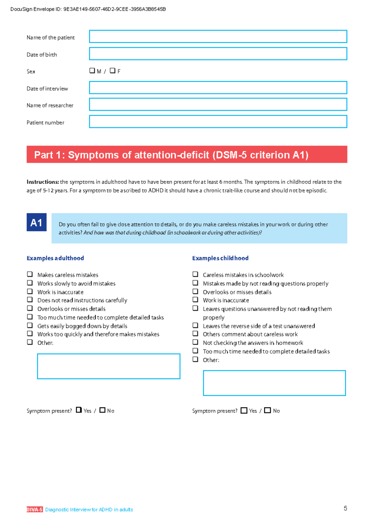 DIVA 5 ADHD Assessment for Adults - A Comprehensive Overview - Studocu