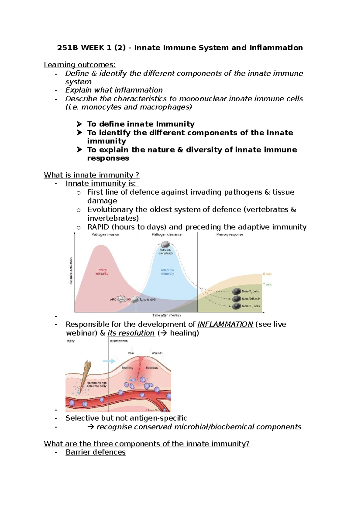 251B W1 - Overview of Innate Immune System & Inflammation - Studocu