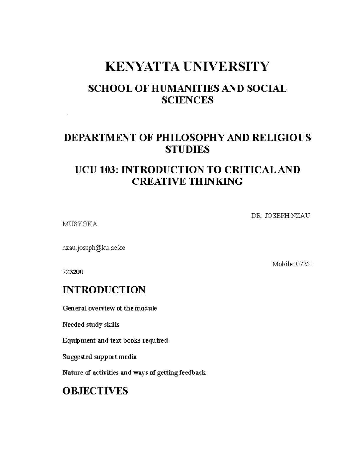 CCT 103: Intro to Critical and Creative Thinking Notes - Document Preview