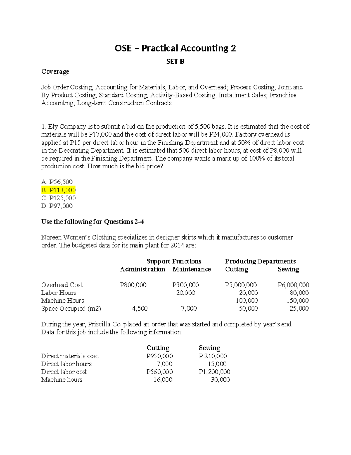 OSE Practical Accounting 2 - OSE – Practical Accounting 2 SET B ...