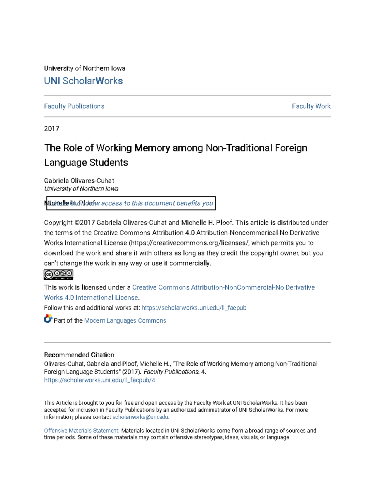The Role of Working Memory in Language Learning for Non-Traditional ...